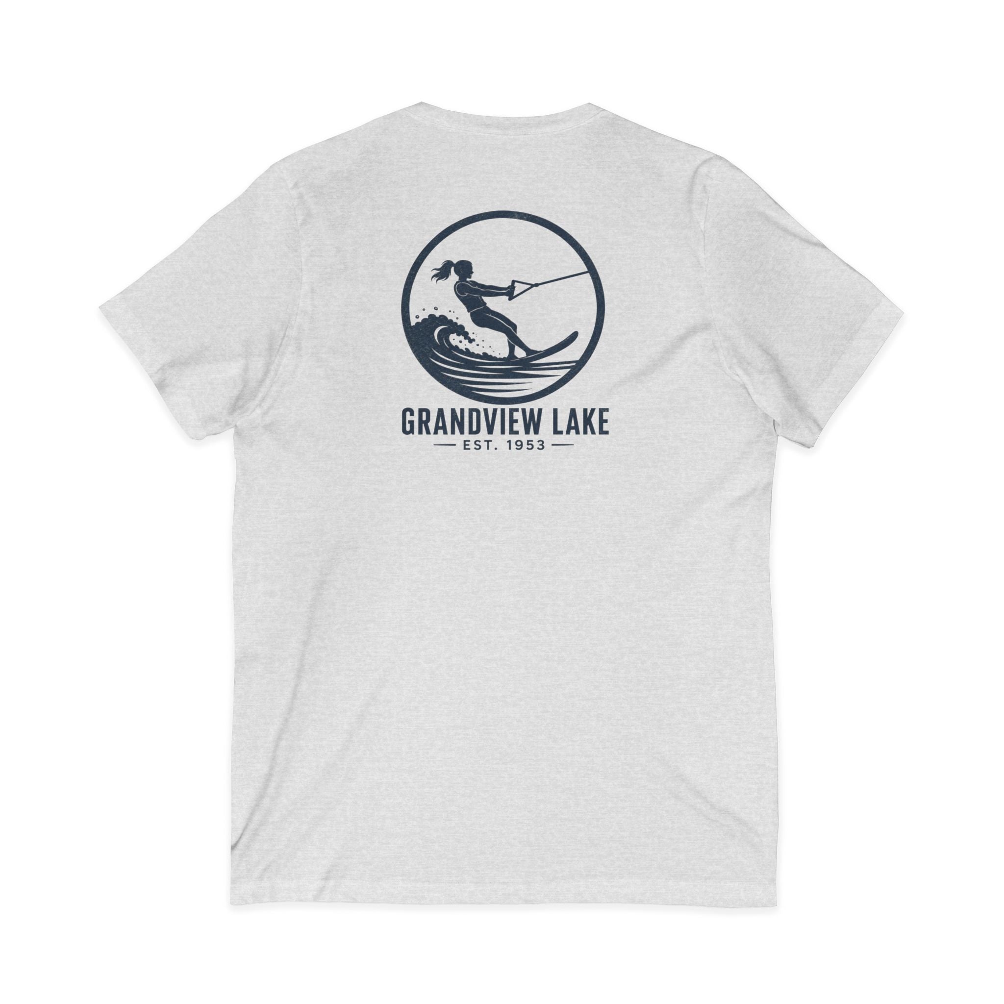 Lake Waterski V-Neck Tee — Grandview Lake Est. 1953