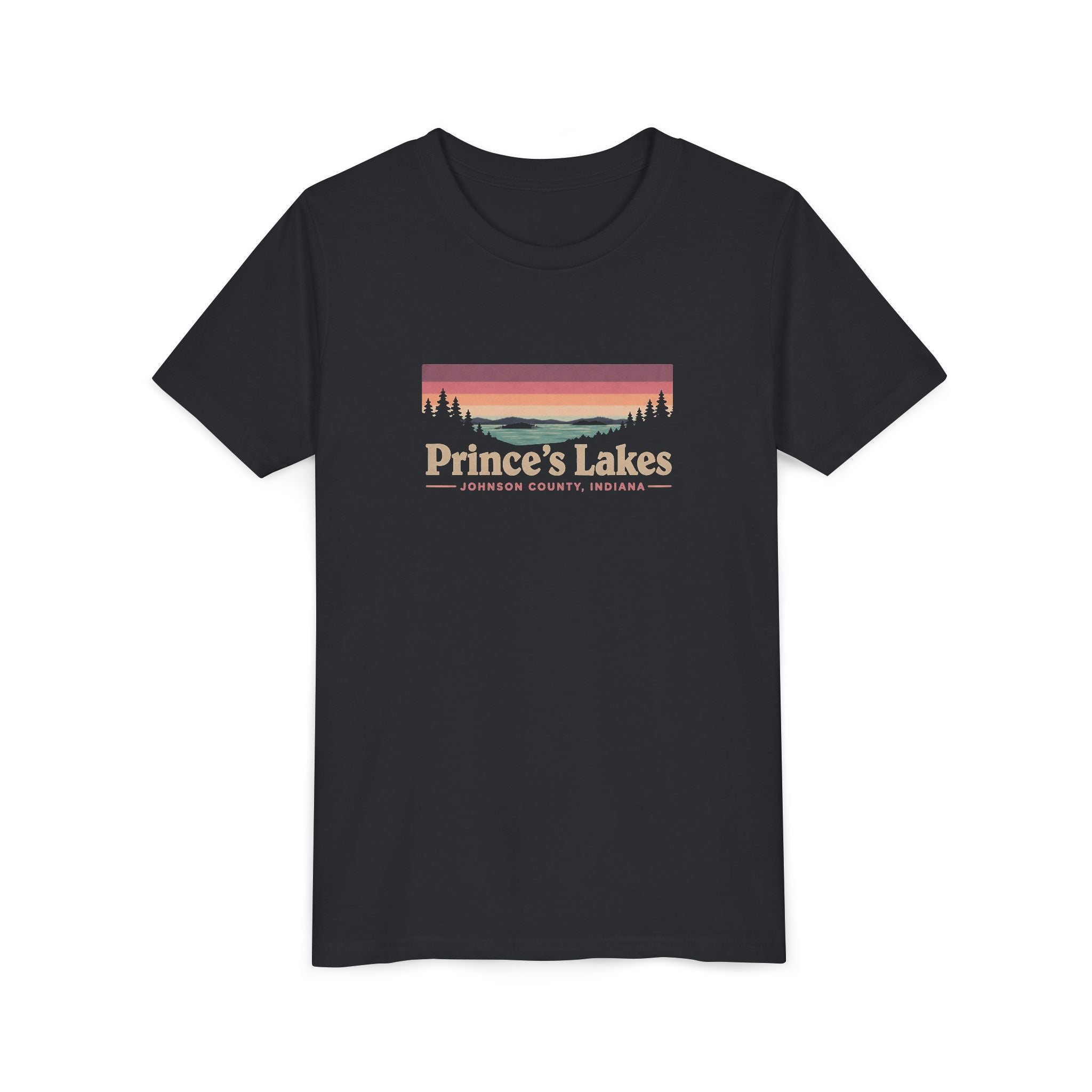 Youth Tee — Prince's Lakes Retro Sunset Graphic
