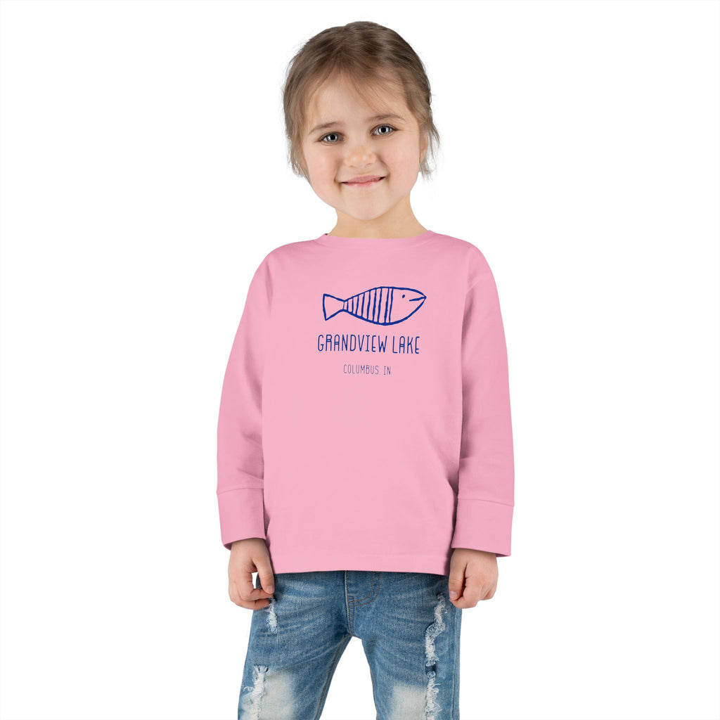 Toddler Long Sleeve Tee — "Grandview Lake" Hand-Drawn Fish Graphic