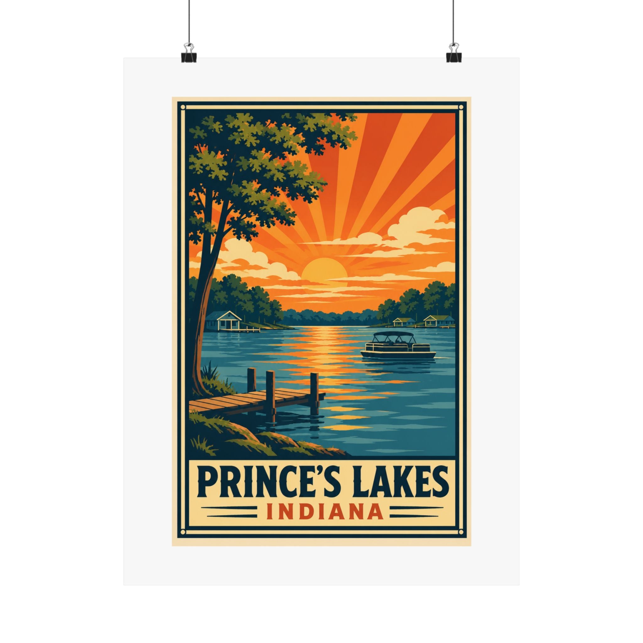 Prince's Lakes Indiana Sunset Poster- National Park Style