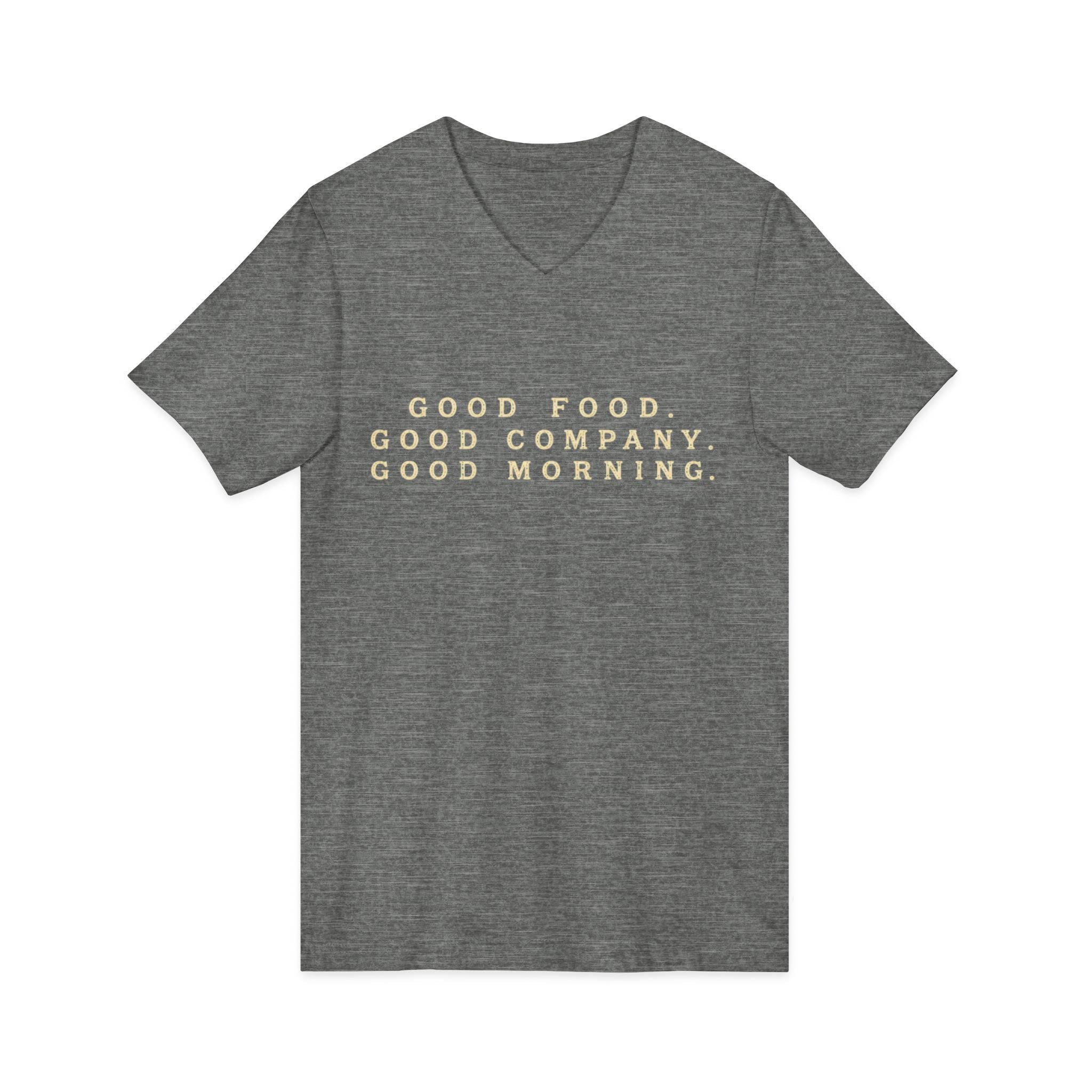 Good Food Good Company Good Morning V-Neck Tee — Retro Lake Breakfast Club Graphic Shirt