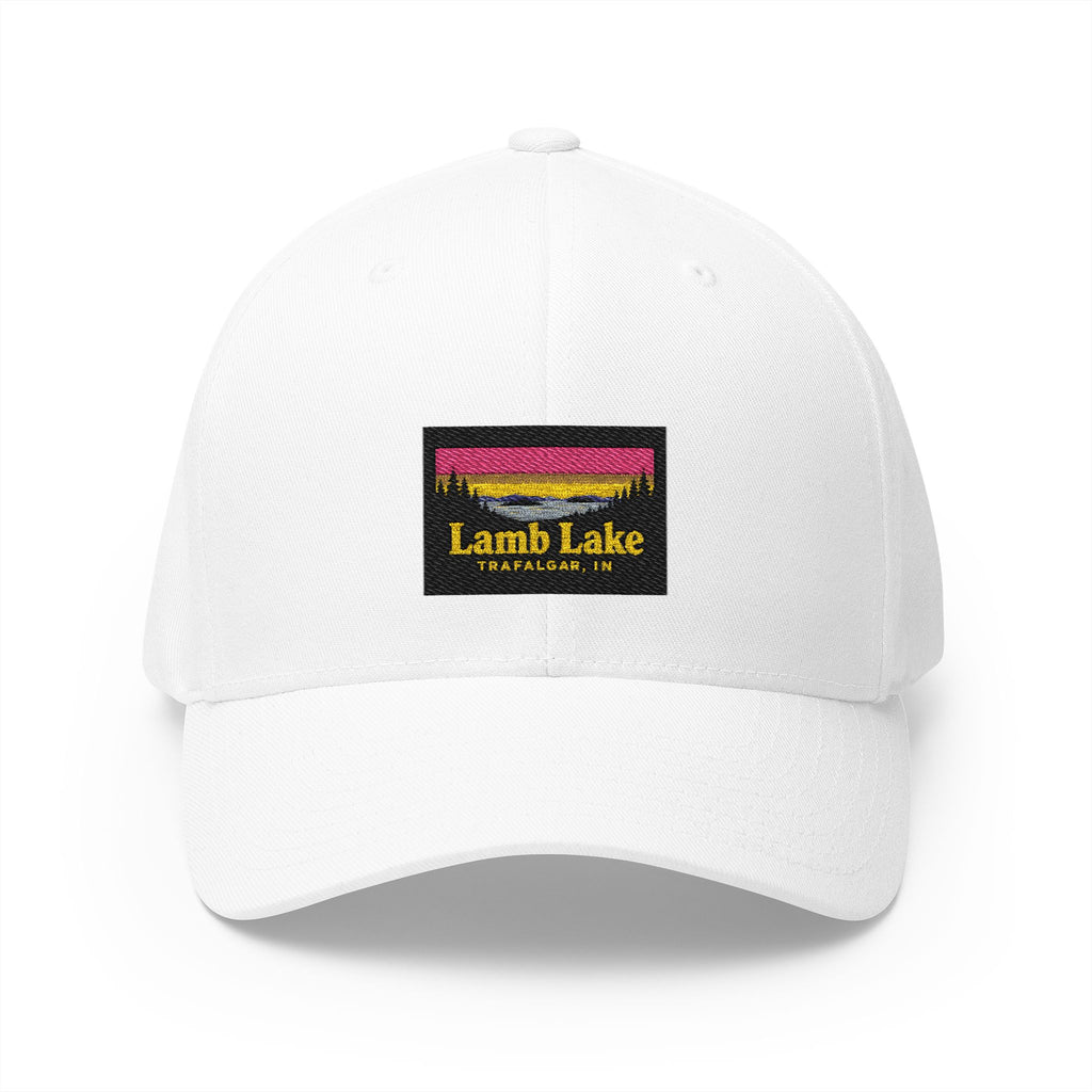 Lamb Lake Embroidered Cap — Scenic Lake Sunset Hat