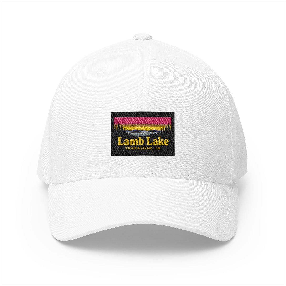 Lamb Lake Embroidered Cap — Scenic Lake Sunset Hat