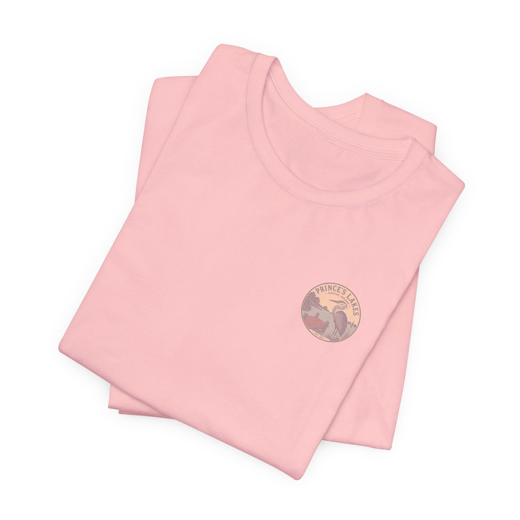 Prince's Lakes Great Blue Heron Graphic Tee — Vintage Nature Pocket & Back Print