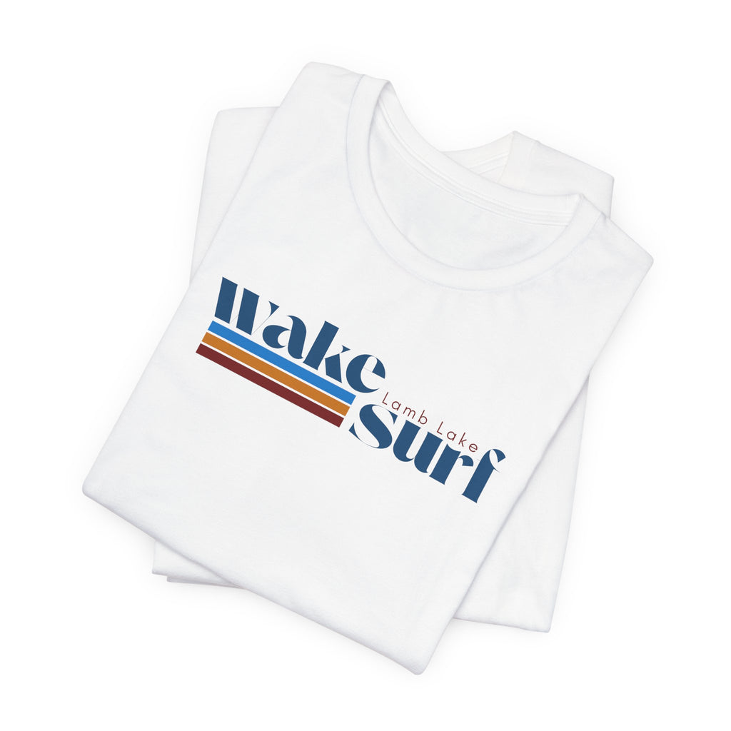 Wake Surf Lamb Lake Stripe Tee — Retro Surfing Graphic T-Shirt