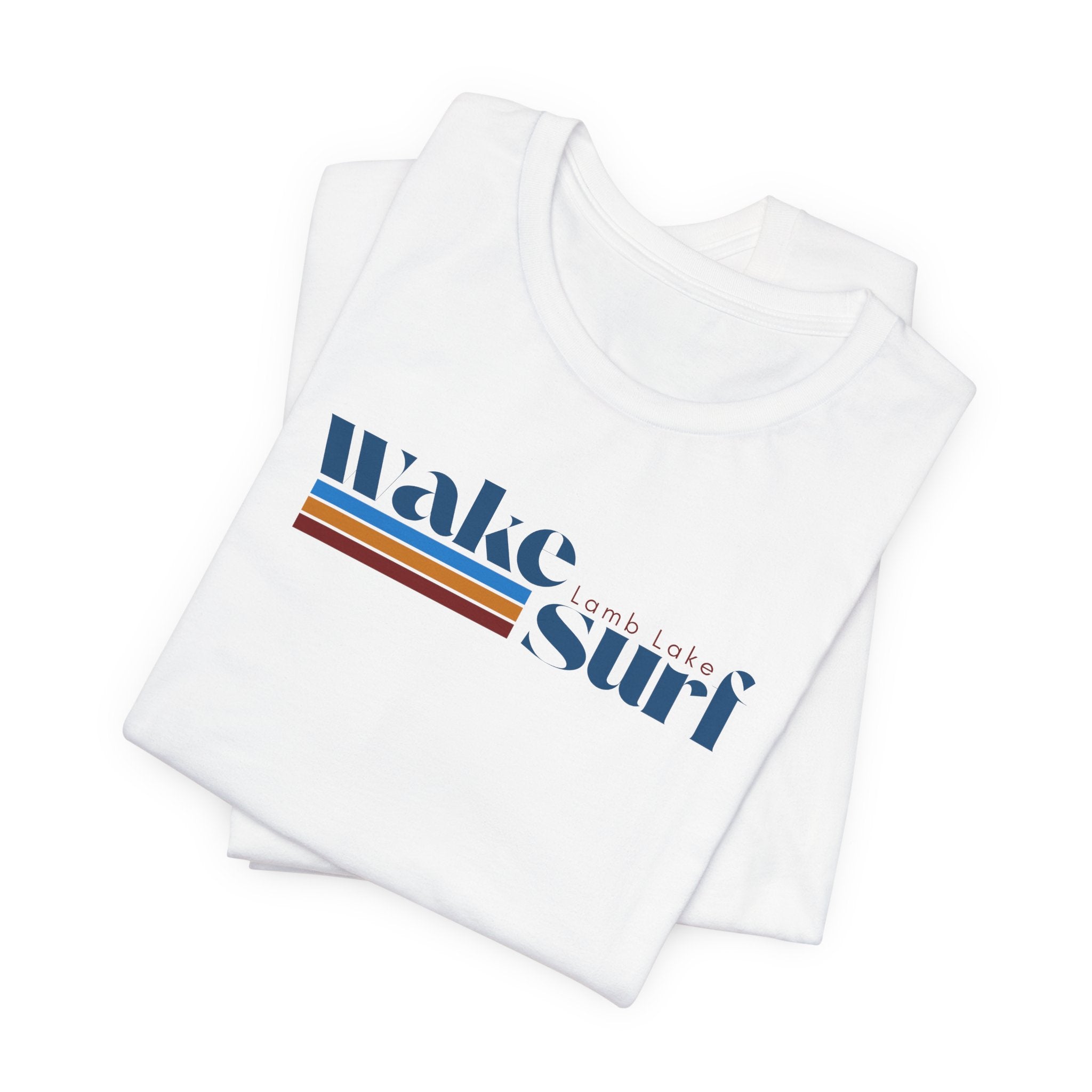 Wake Surf Lamb Lake Stripe Tee — Retro Surfing Graphic T-Shirt