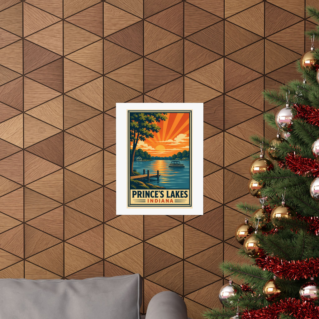 Prince's Lakes Indiana Sunset Poster- National Park Style
