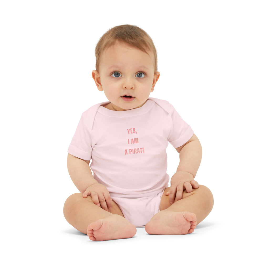 Infant One-Piece Bodysuit — "Yes, I Am a Pirate" Minimal Pink Text Baby Onesie