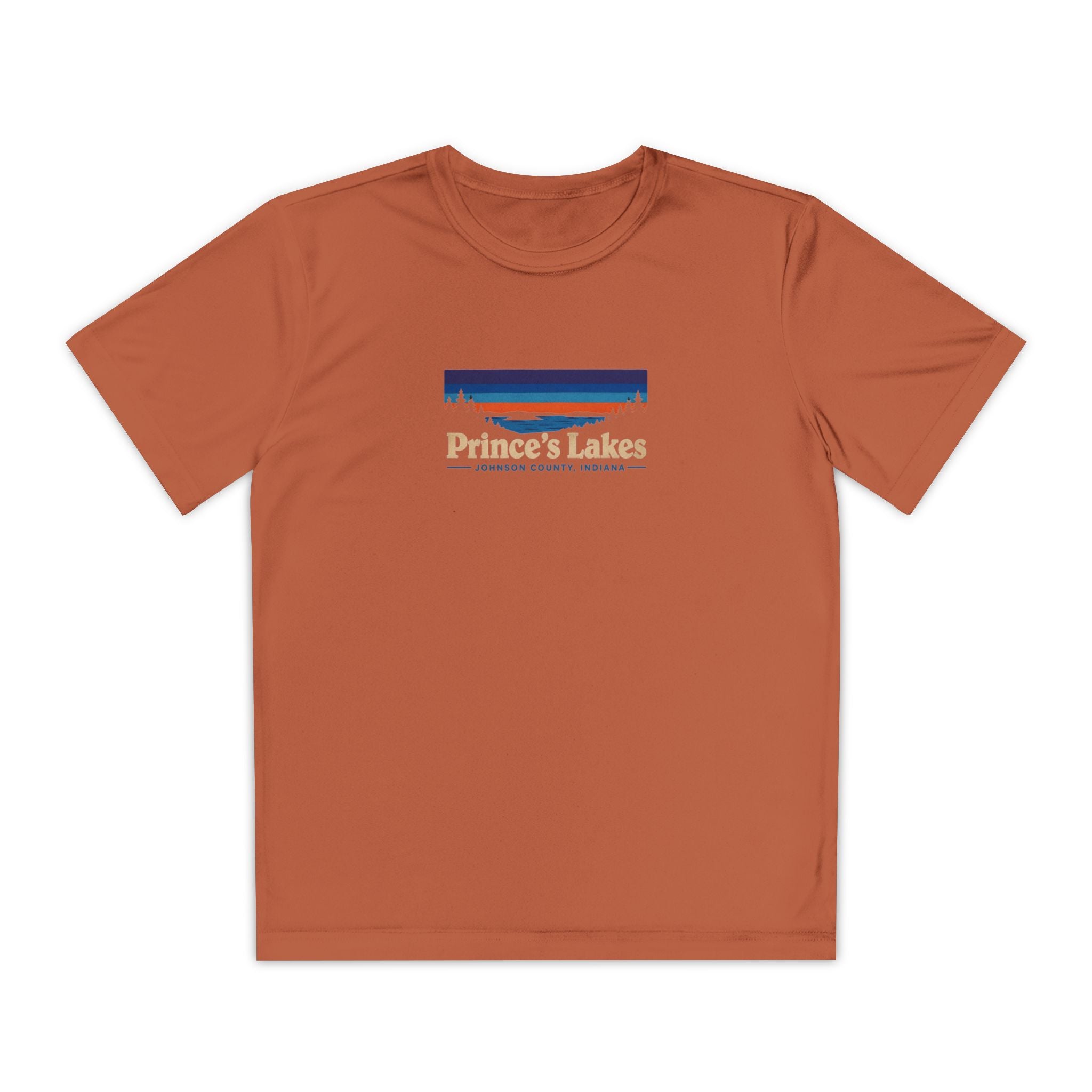 Prince's Lakes Youth Performance Tee — Retro Sunset Camp Shirt