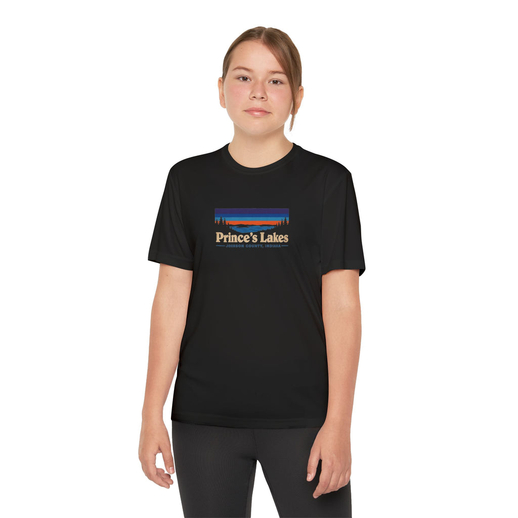 Prince's Lakes Youth Performance Tee — Retro Sunset Camp Shirt