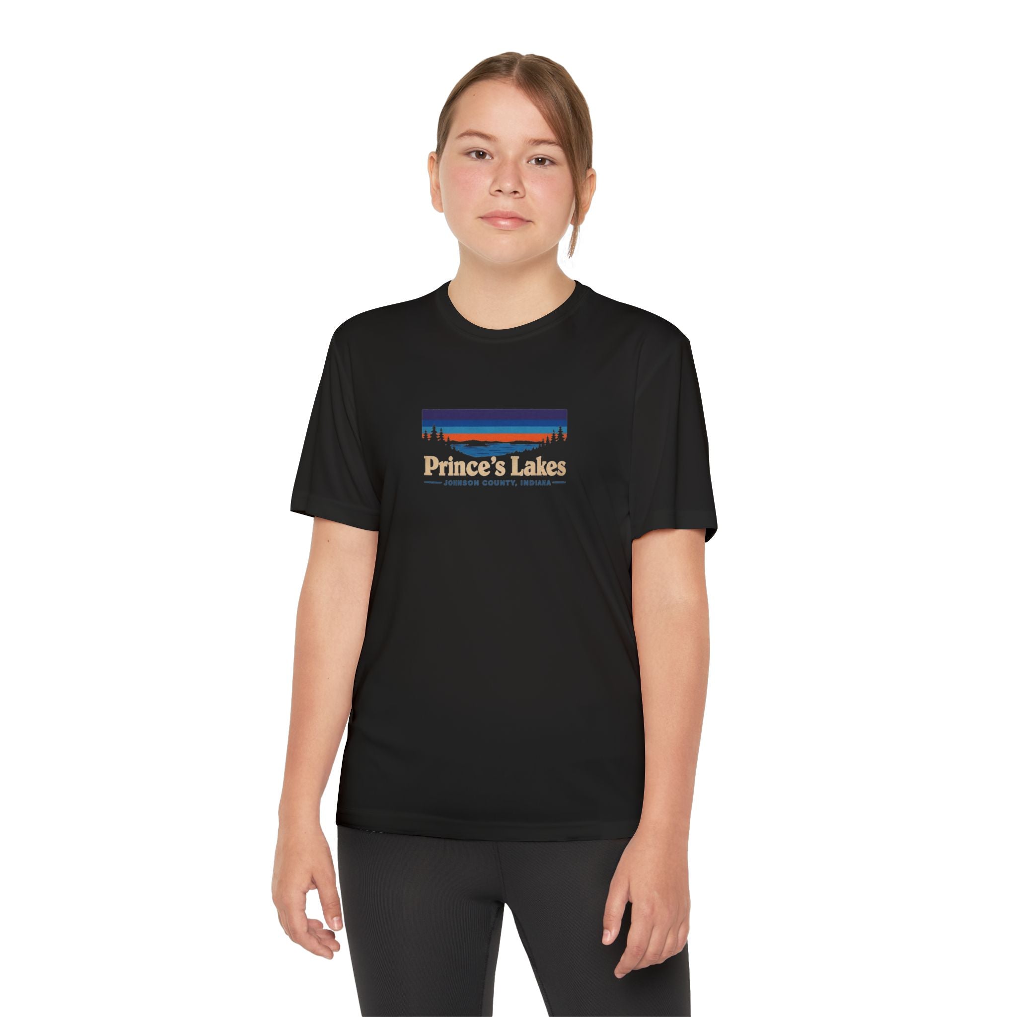 Prince's Lakes Youth Performance Tee — Retro Sunset Camp Shirt