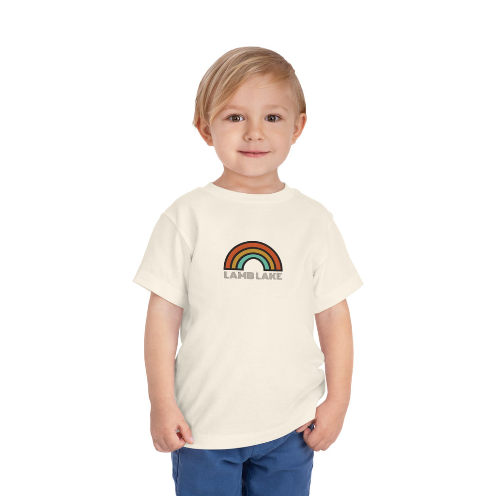 Retro Rainbow Toddler Tee — "Lamb Lake" Graphic Short Sleeve