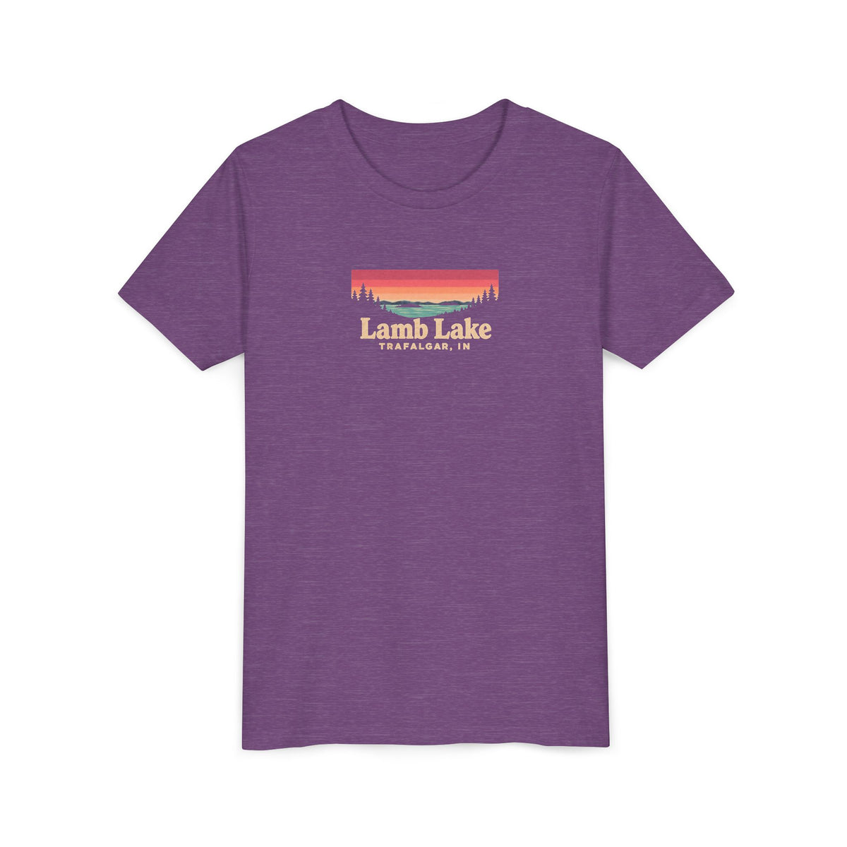 Youth Tee — Lamb Lake Retro Sunset Graphic