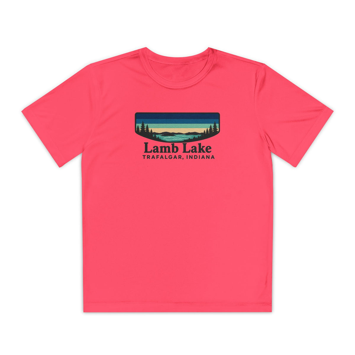 Youth Performance Tee — Lamb Lake Retro Sunset Camp Shirt