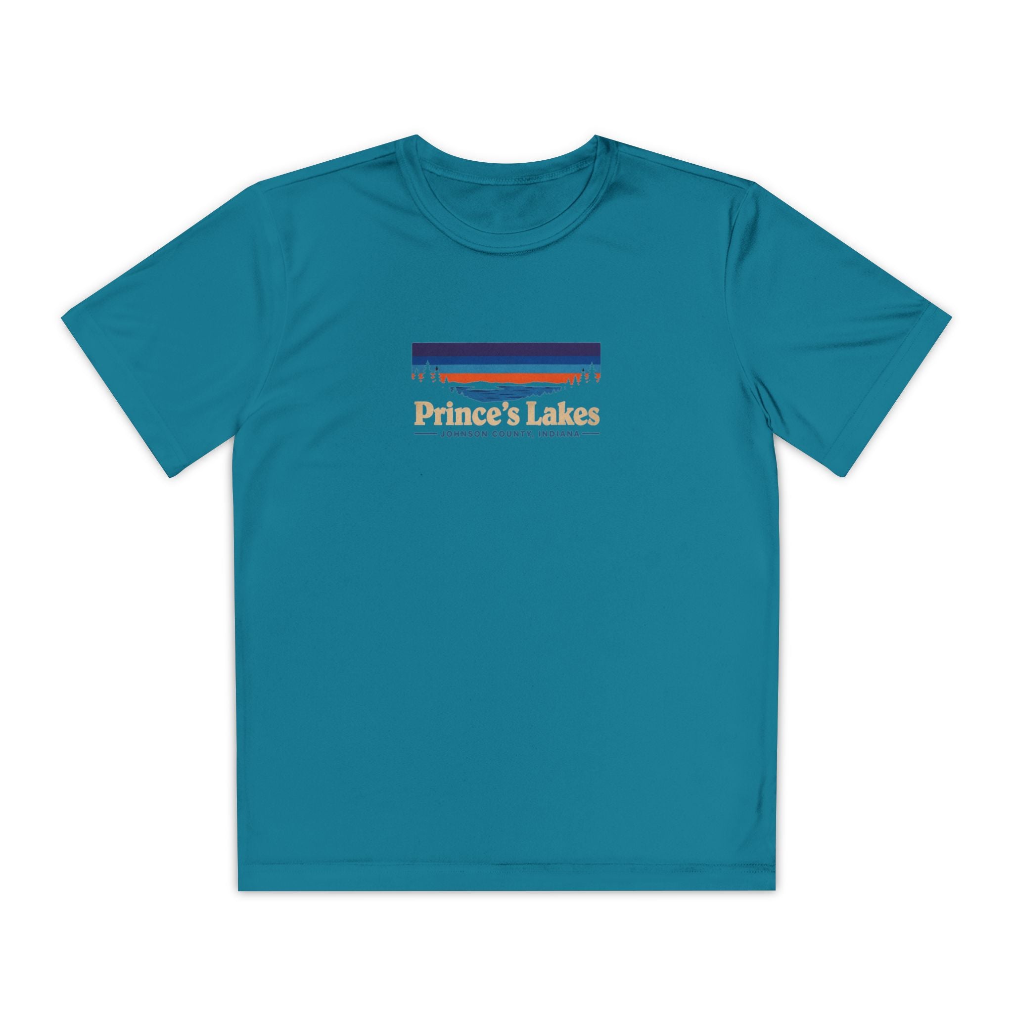 Prince's Lakes Youth Performance Tee — Retro Sunset Camp Shirt