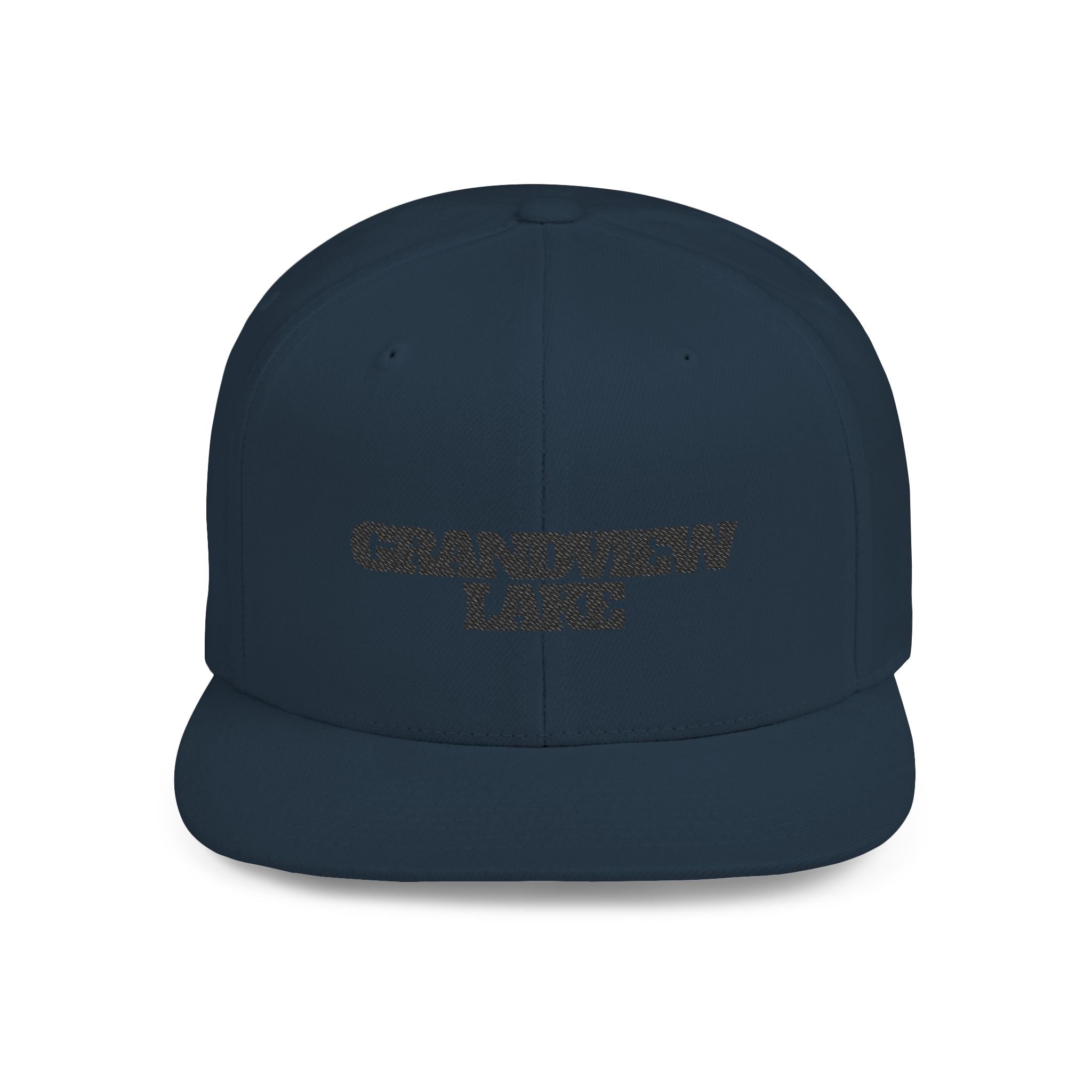 Grandview Lake Flat Bill Snapback Hat — Retro Embroidered Lake Cap