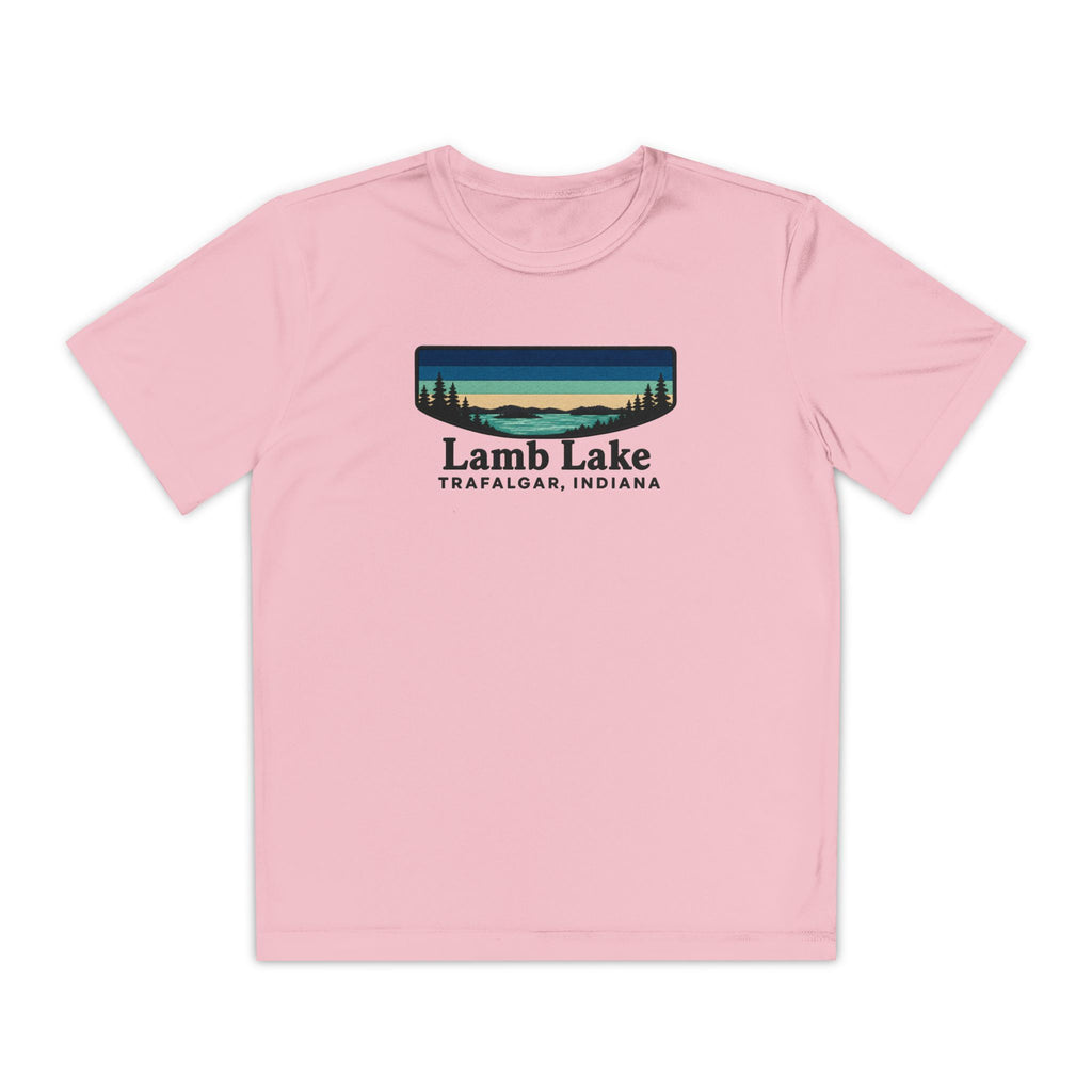 Youth Performance Tee — Lamb Lake Retro Sunset Camp Shirt