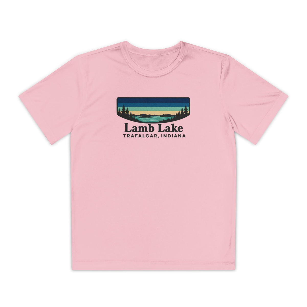 Youth Performance Tee — Lamb Lake Retro Sunset Camp Shirt