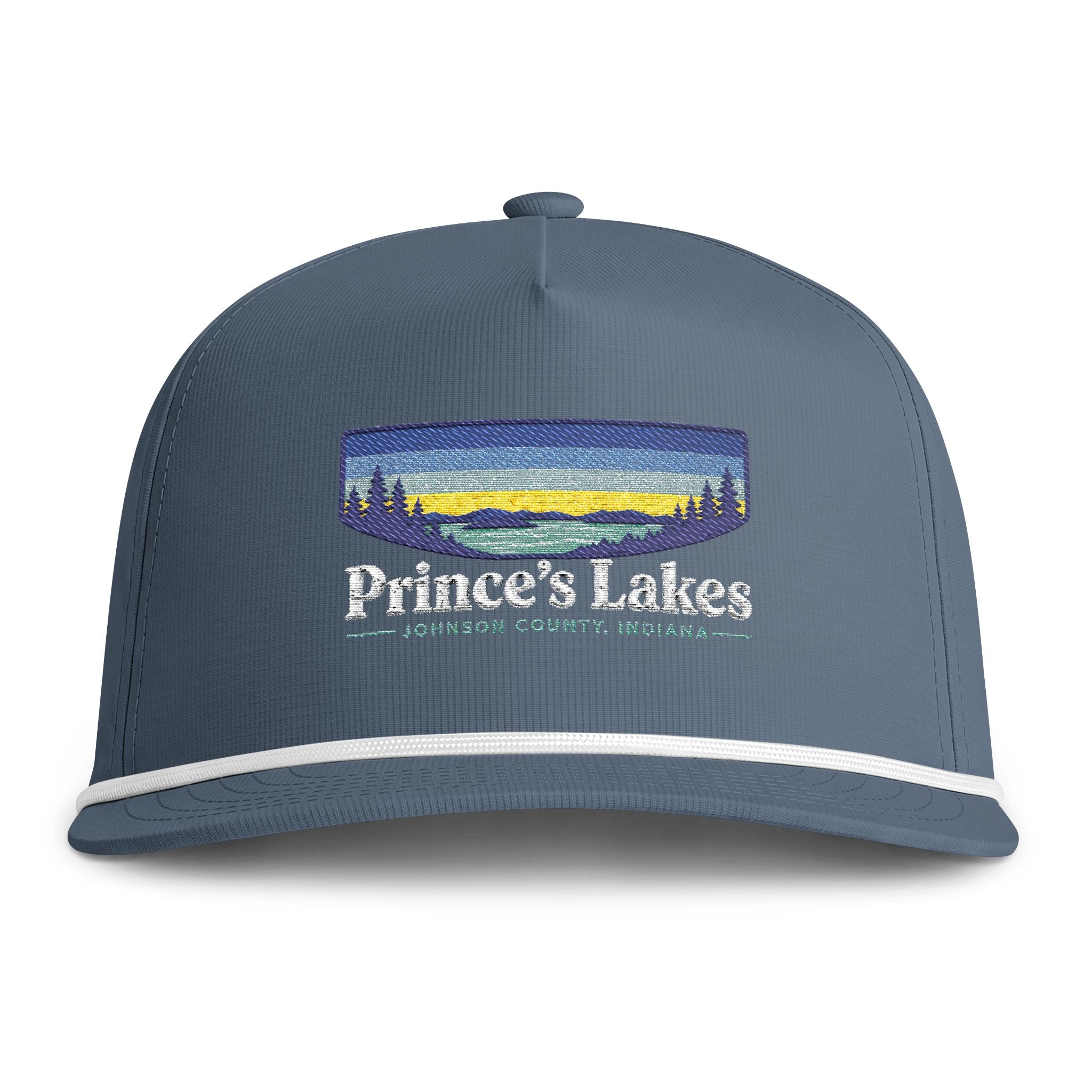 Sunset Lakes Rope Cap — "Prince's Lakes" White Font Embroidered Trucker Hat
