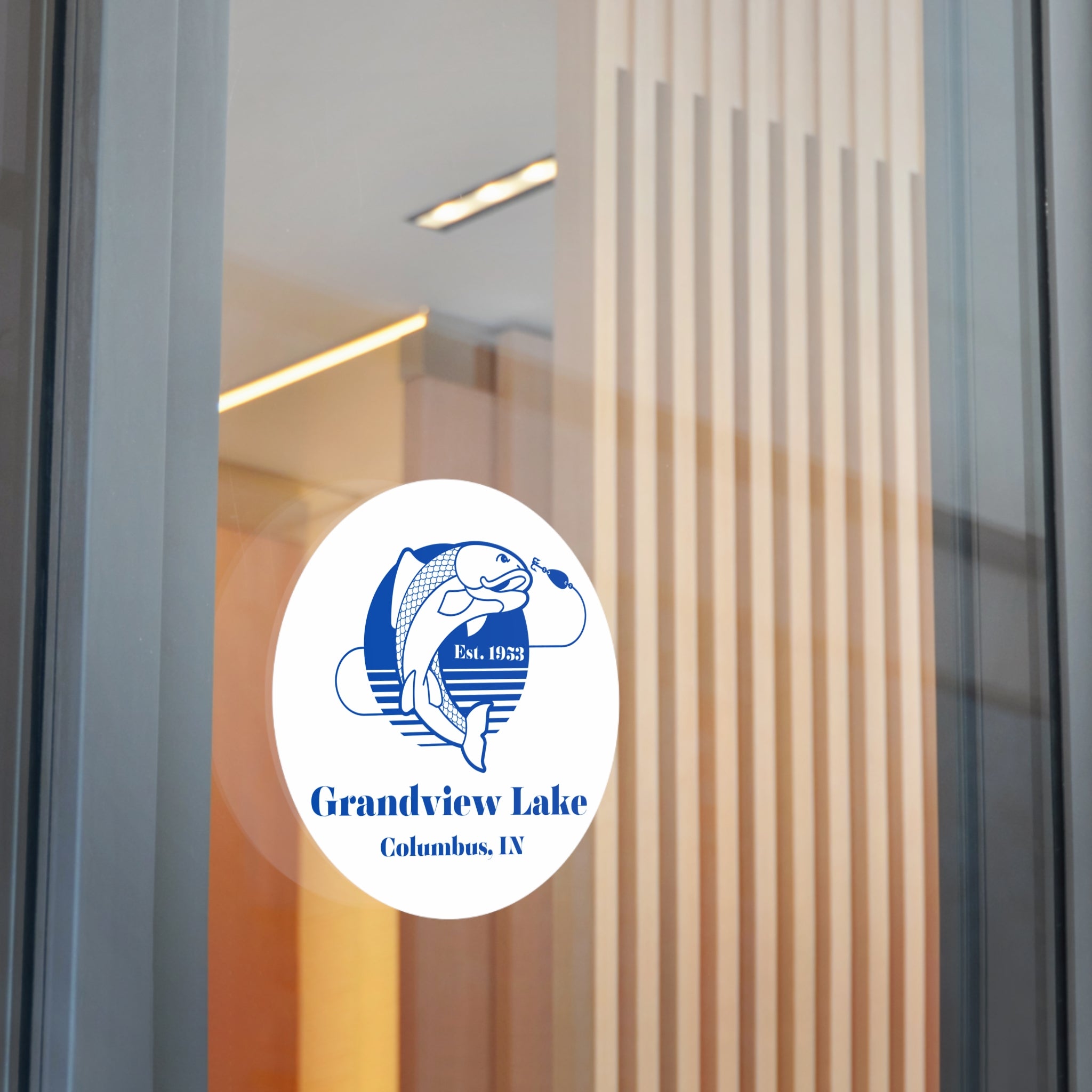 Grandview Lake Fishing Round Vinyl Sticker — Columbus, IN Est. 1953