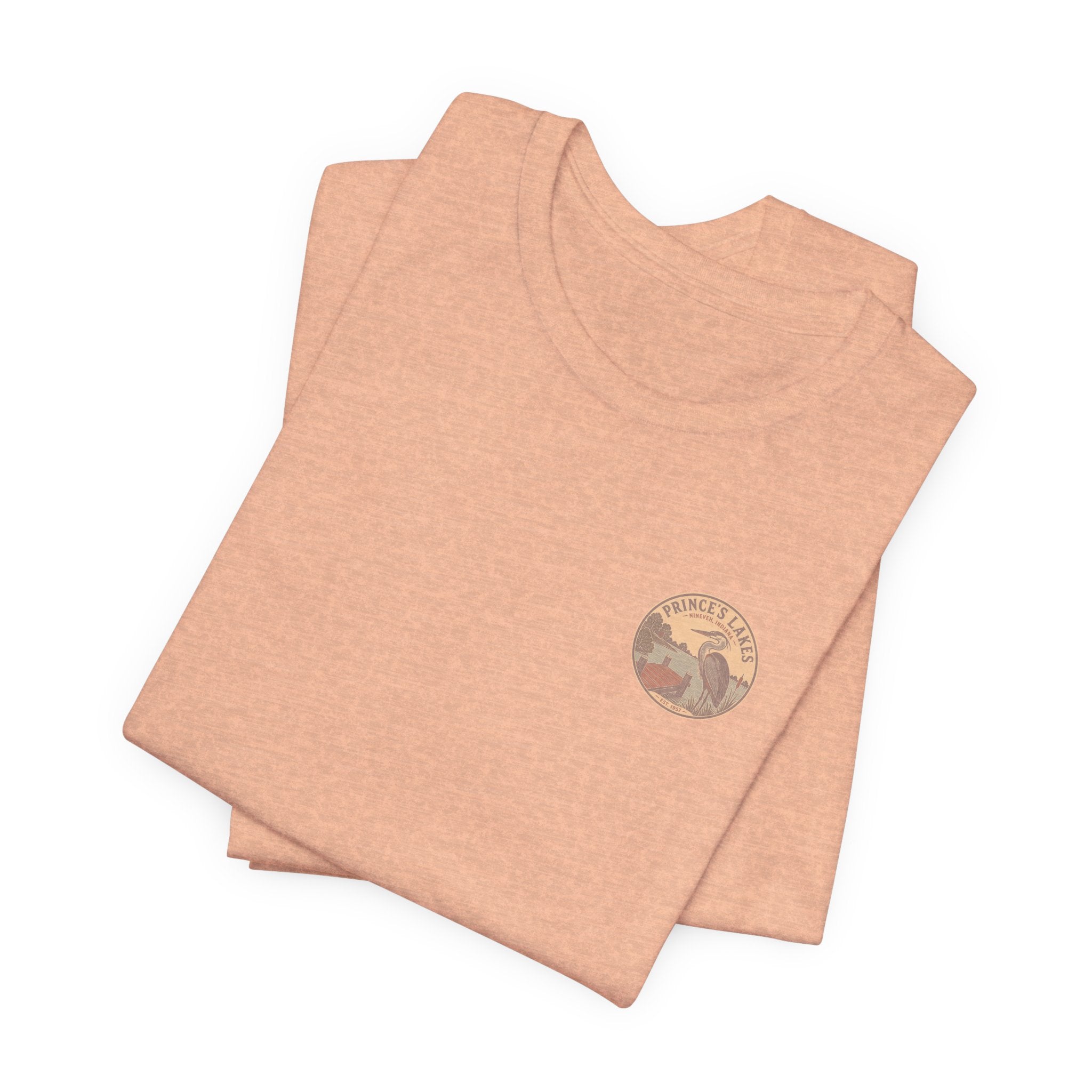 Prince's Lakes Great Blue Heron Graphic Tee — Vintage Nature Pocket & Back Print