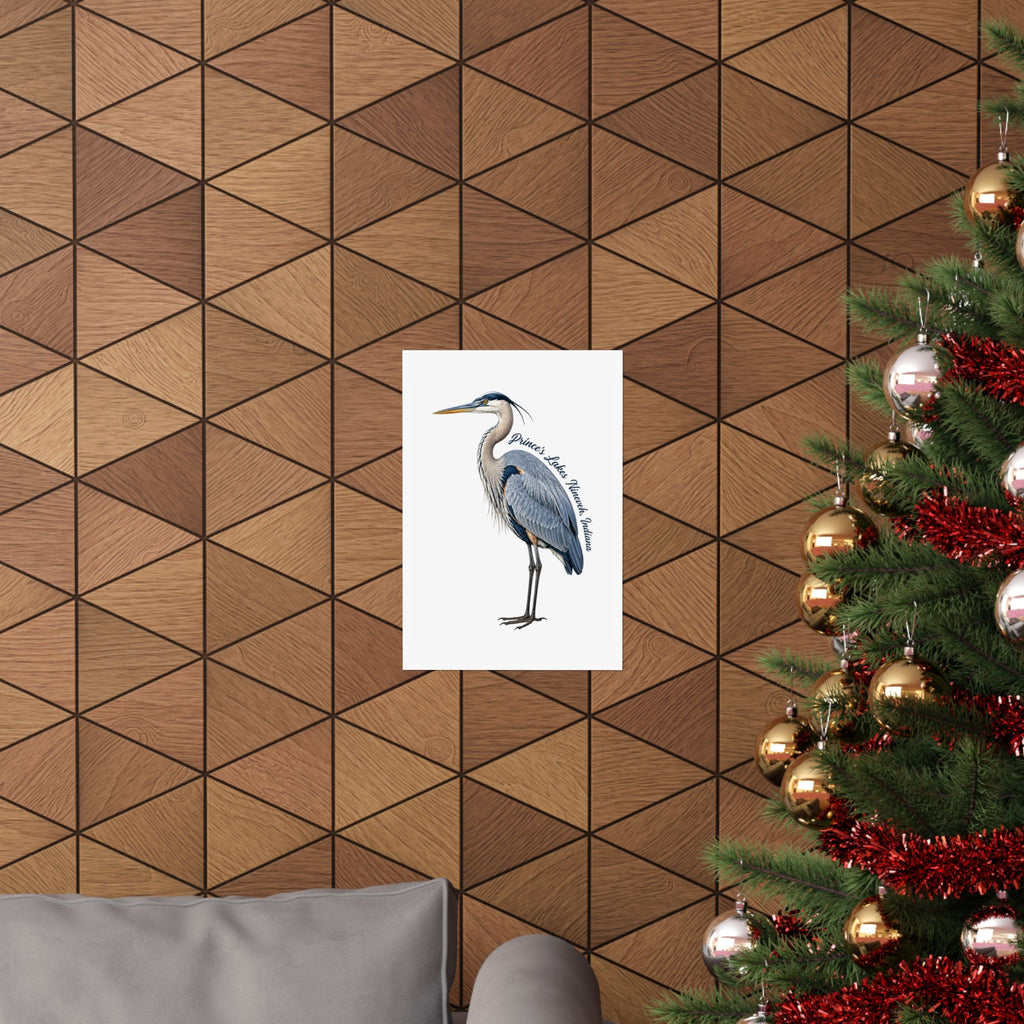 Great Blue Heron Art Print Poster — Matte Vertical Nature Illustration (Prince's Lakes Nineveh, Indiana)