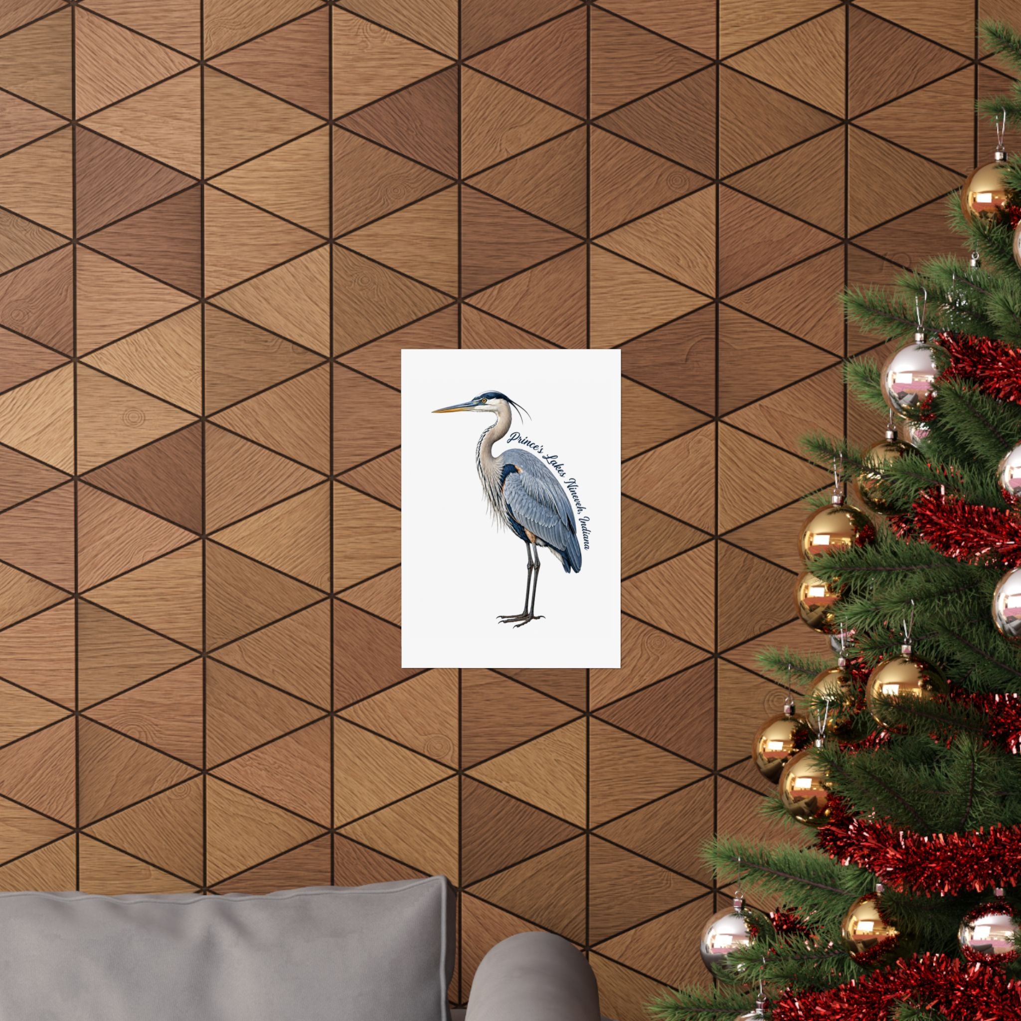 Great Blue Heron Art Print Poster — Matte Vertical Nature Illustration (Prince's Lakes Nineveh, Indiana)