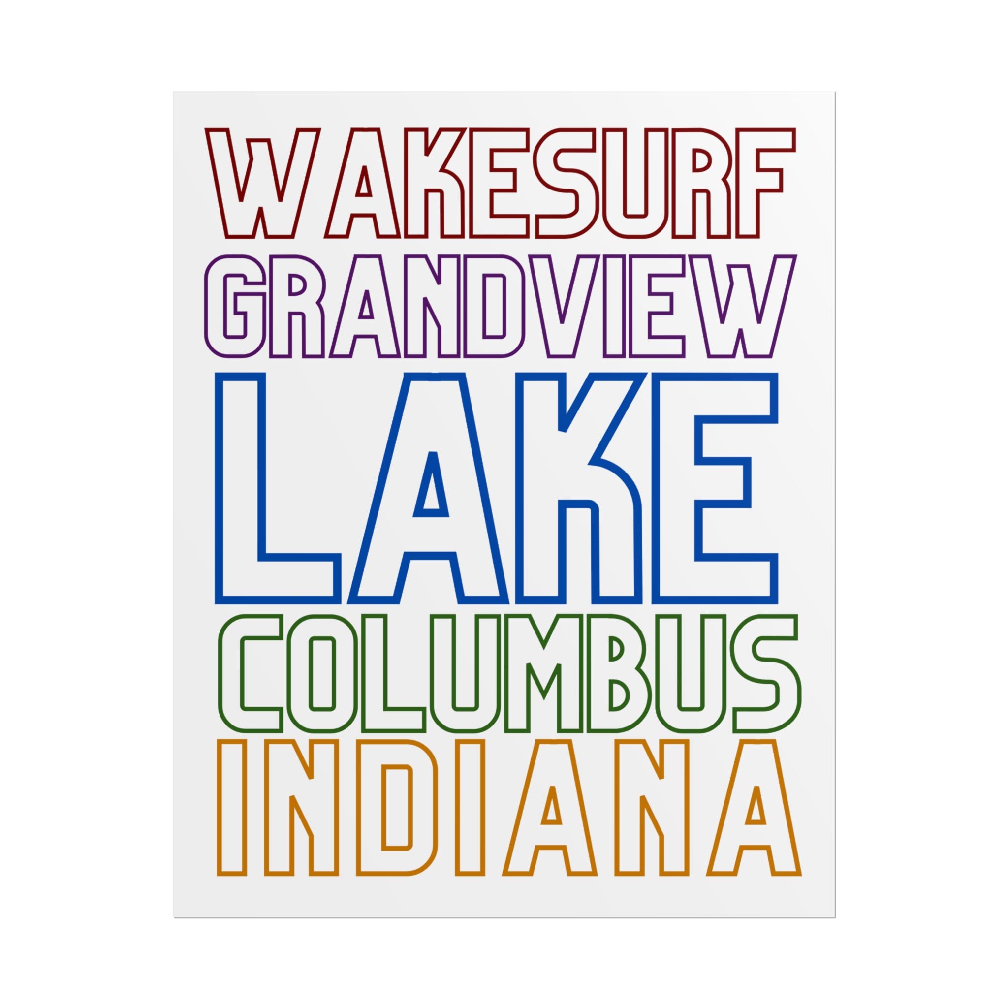 Lake Columbus Indiana Wakesurf Poster — Grandview Typography Rolled Poster