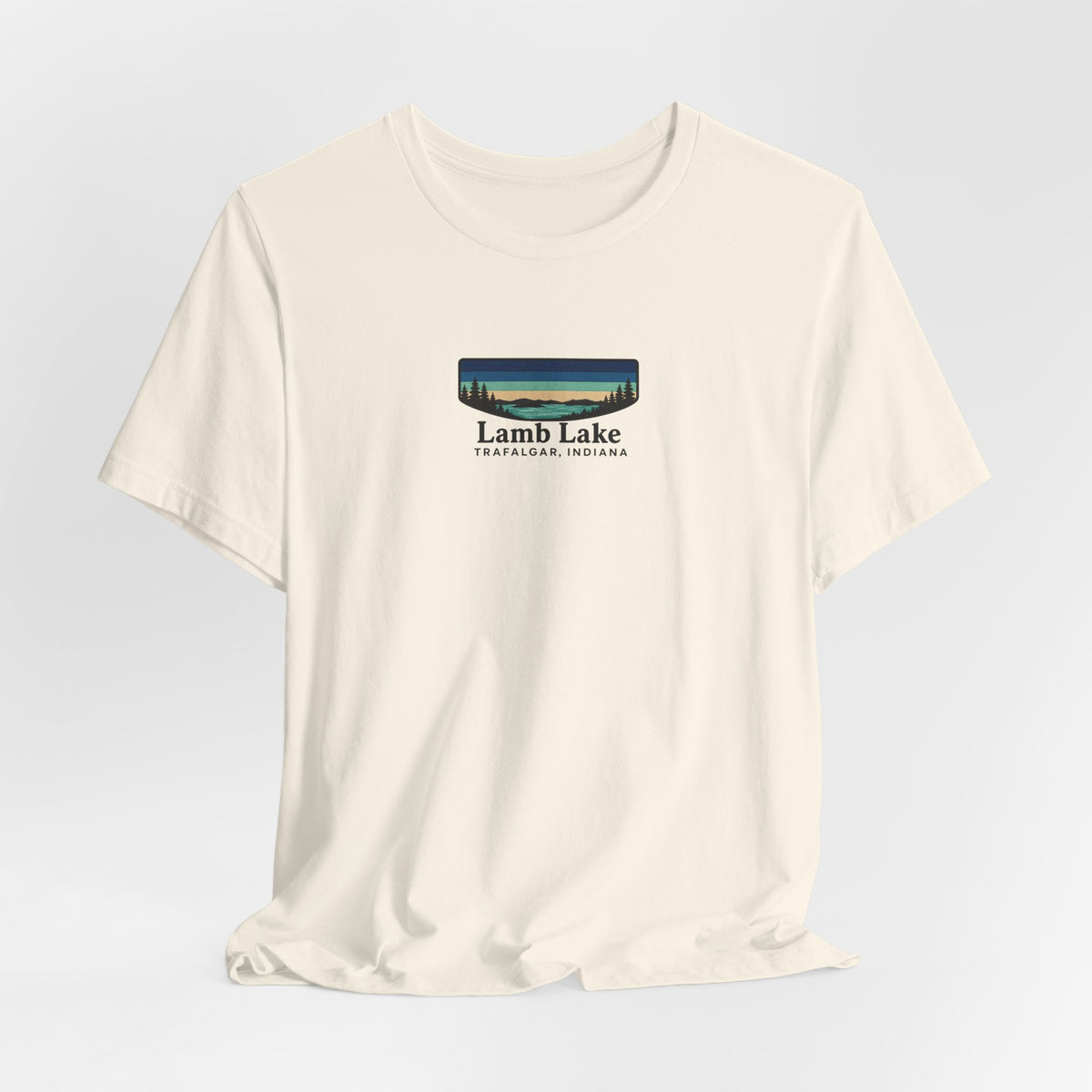 Lamb Lake Landscape Tee — Retro Mountain Lake Graphic T-Shirt