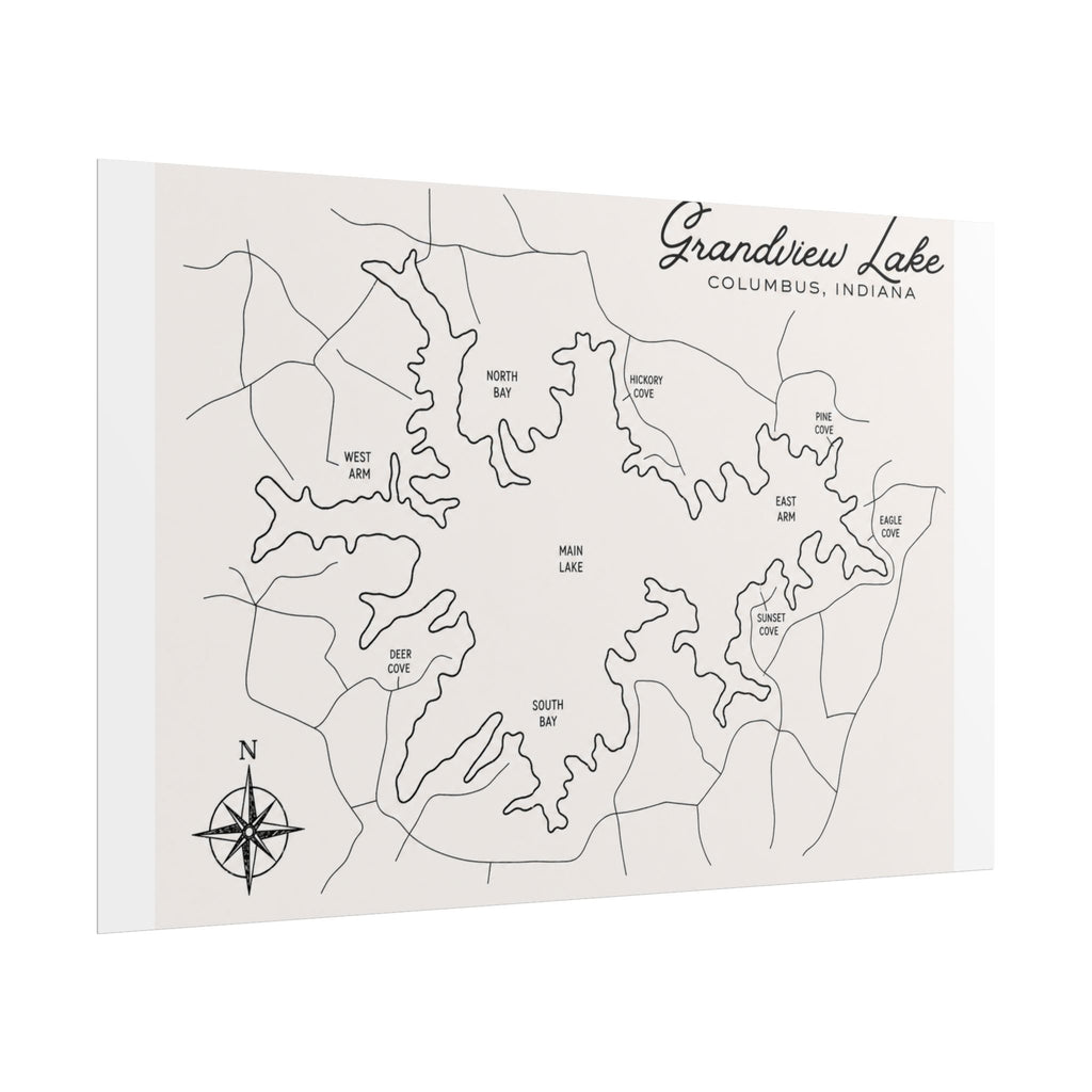 Grandview Lake Map Poster — Rolled Vintage Nautical Lake Map Wall Art