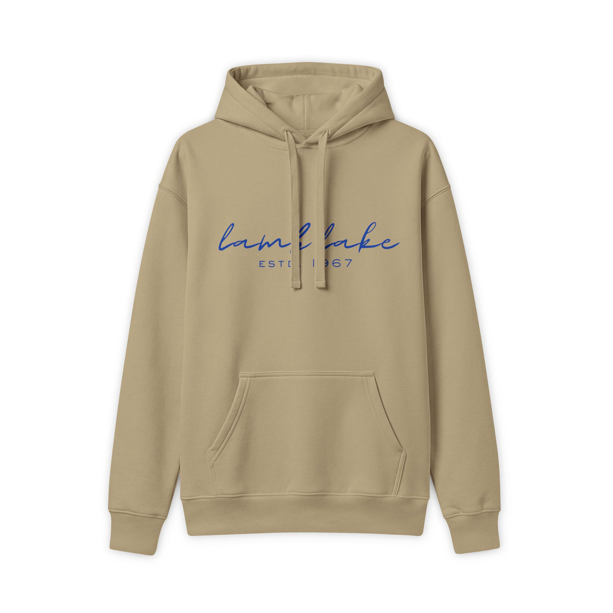 Lamb Lake Script Hoodie - Vintage Blue Text Lake Sweatshirt