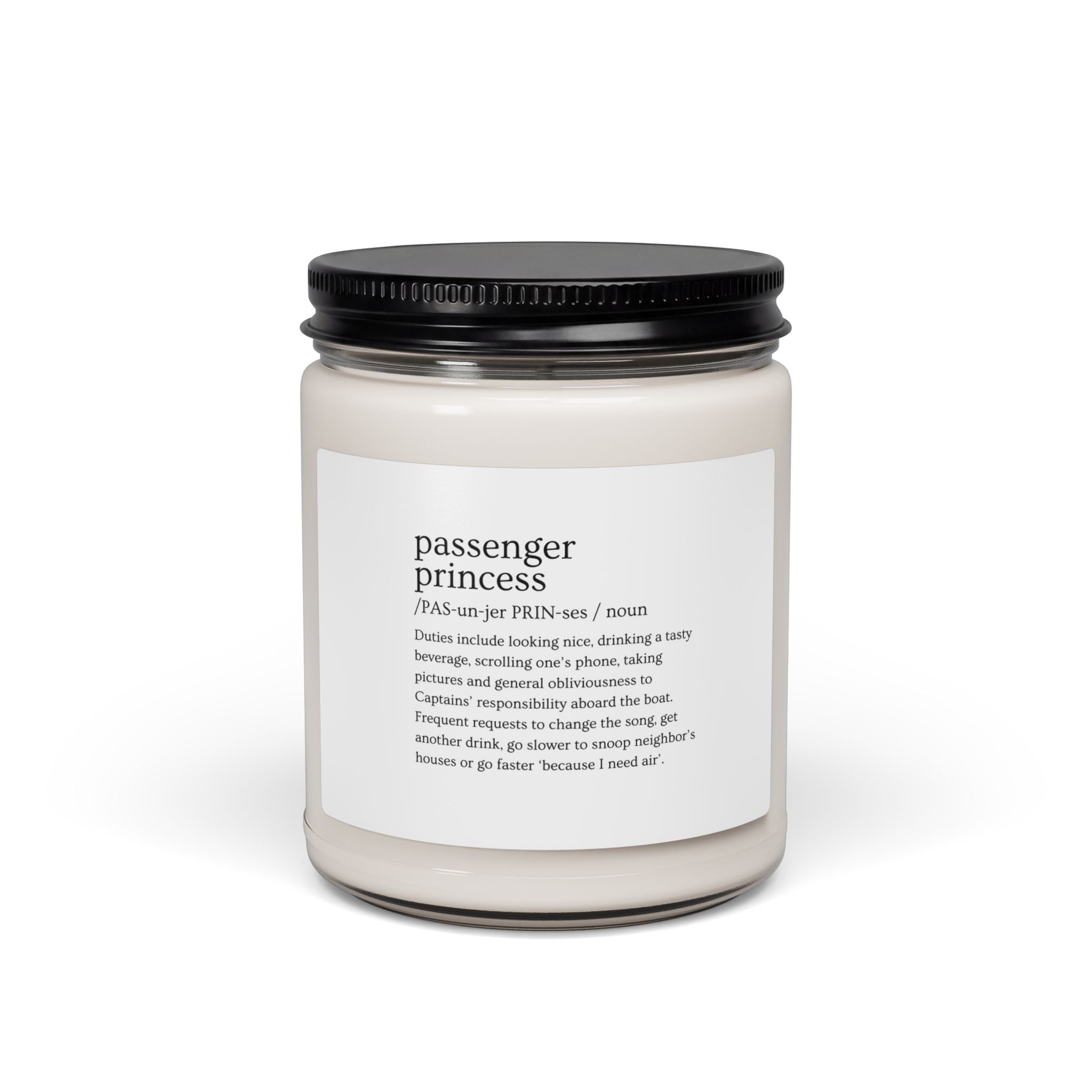 Passenger Princess Scented Soy Candle — 9oz Aromatherapy Candle with Playful Definition Label