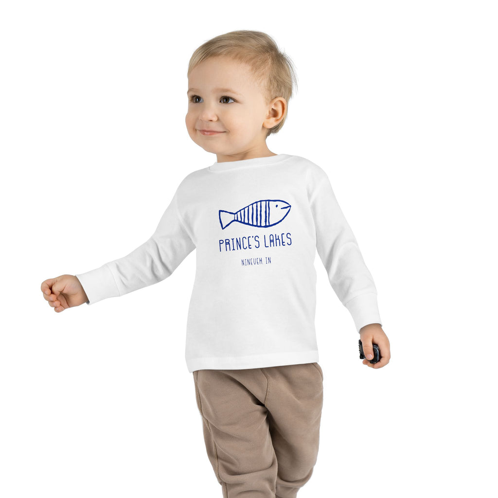 Toddler Long Sleeve Tee — "Prince's Lakes" Hand-Drawn Fish Graphic