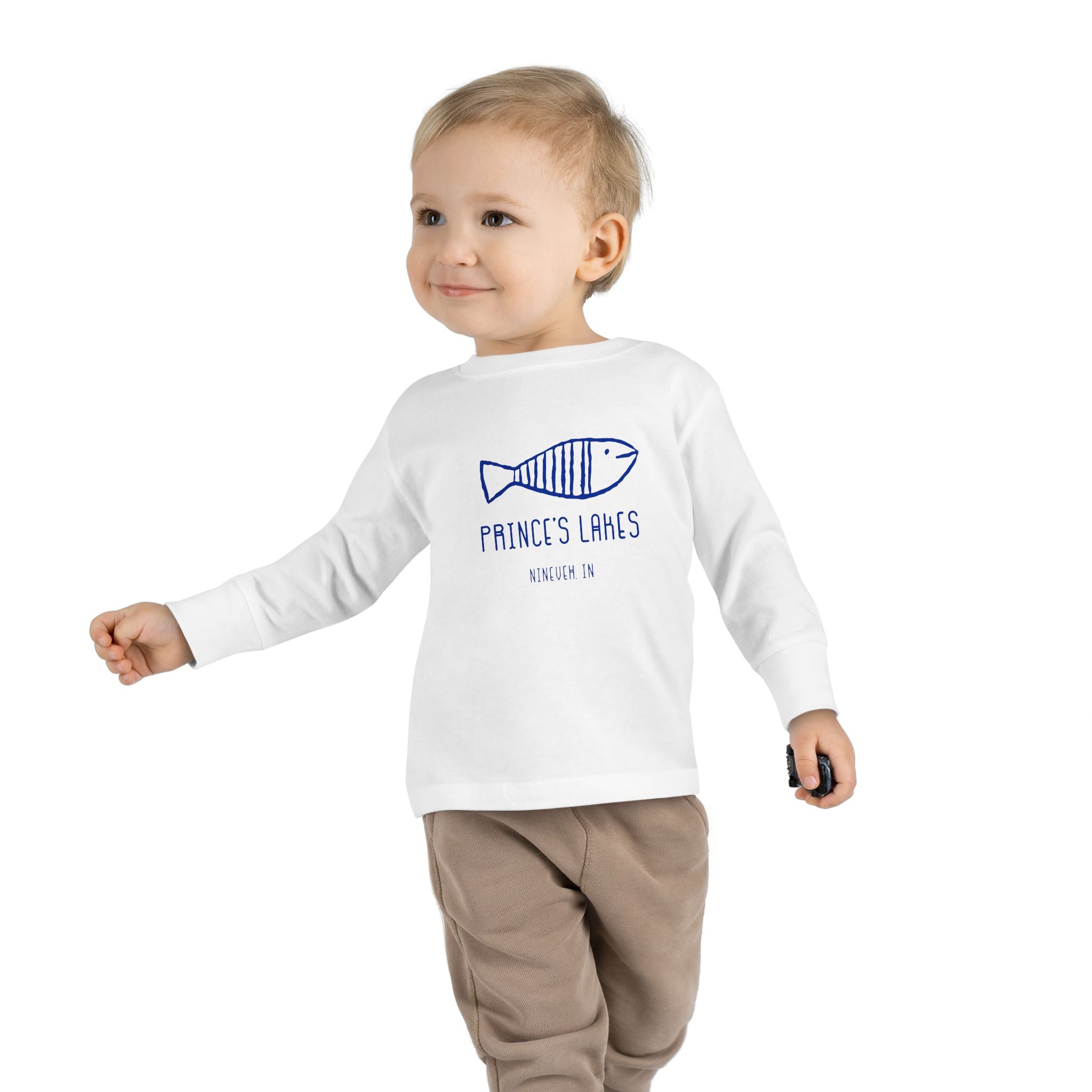 Toddler Long Sleeve Tee — "Prince's Lakes" Hand-Drawn Fish Graphic