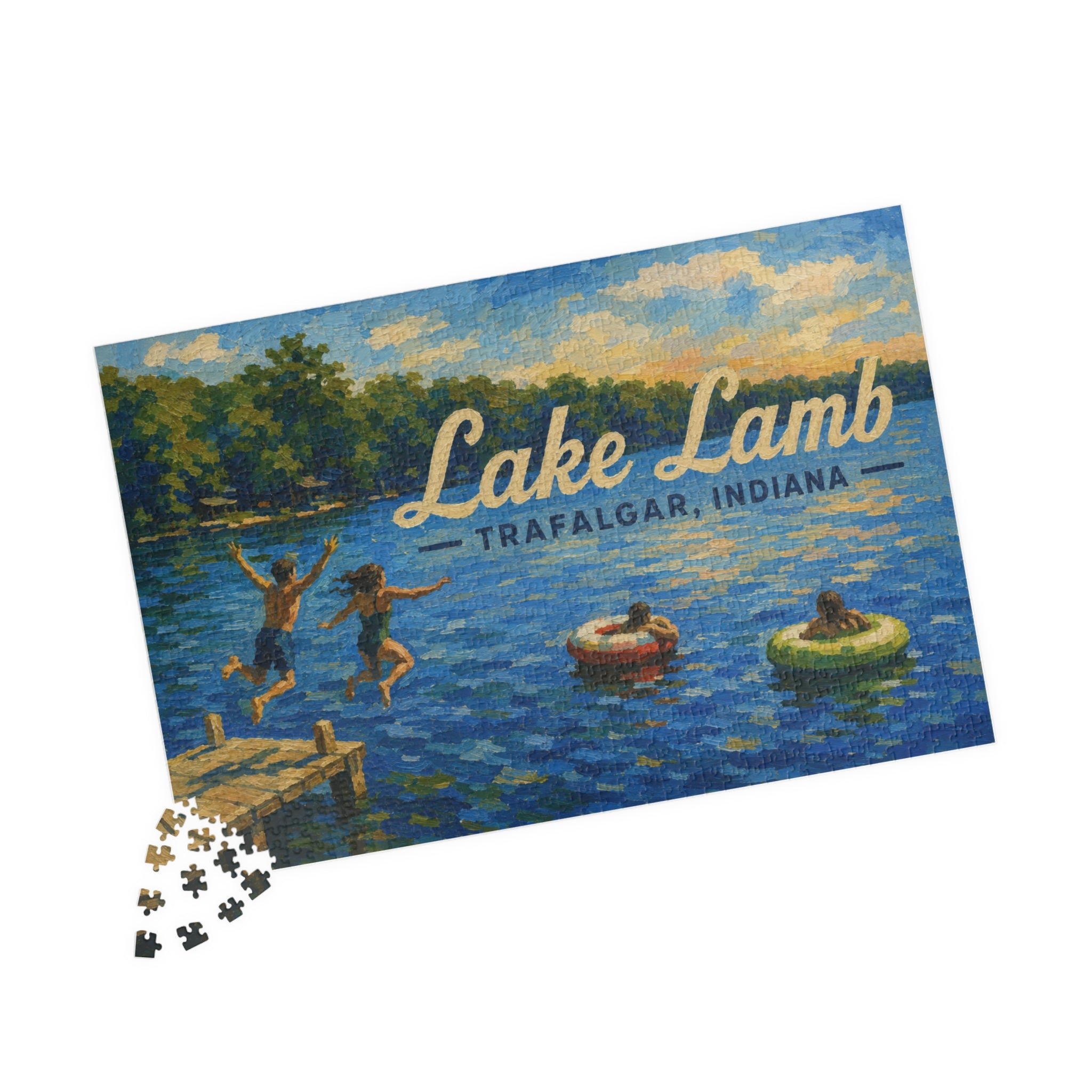 Lake Lamb Scene Puzzle — Trafalgar Indiana Vintage Summer Jigsaw (1014 pcs)