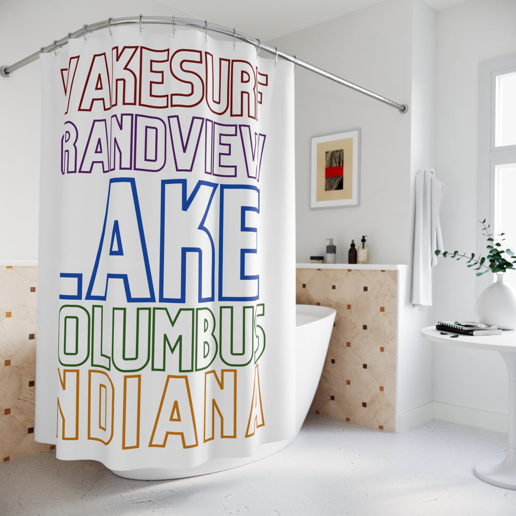 Grandview Lake Wakesurf Shower Curtain — Columbus Indiana Lake Typography