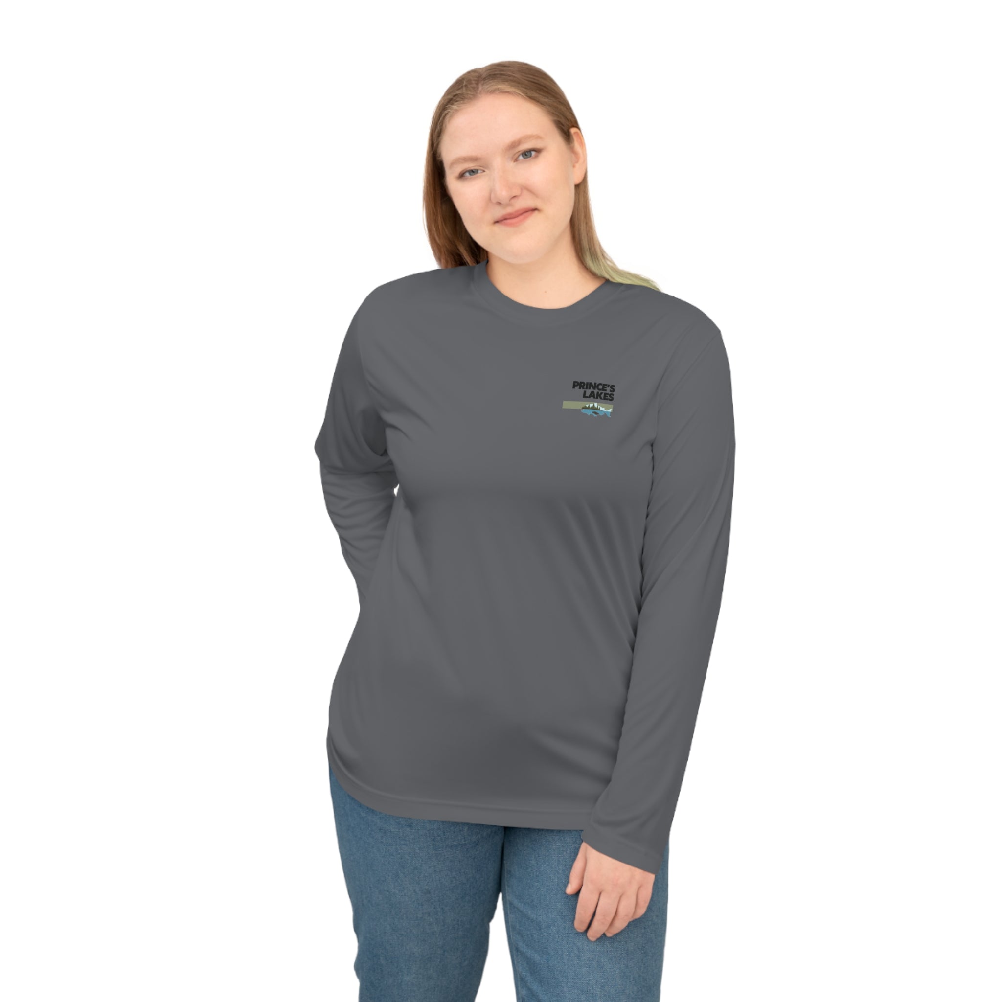 Performance Long Sleeve Shirt — Fish Princes Lakes Logo Chest Print