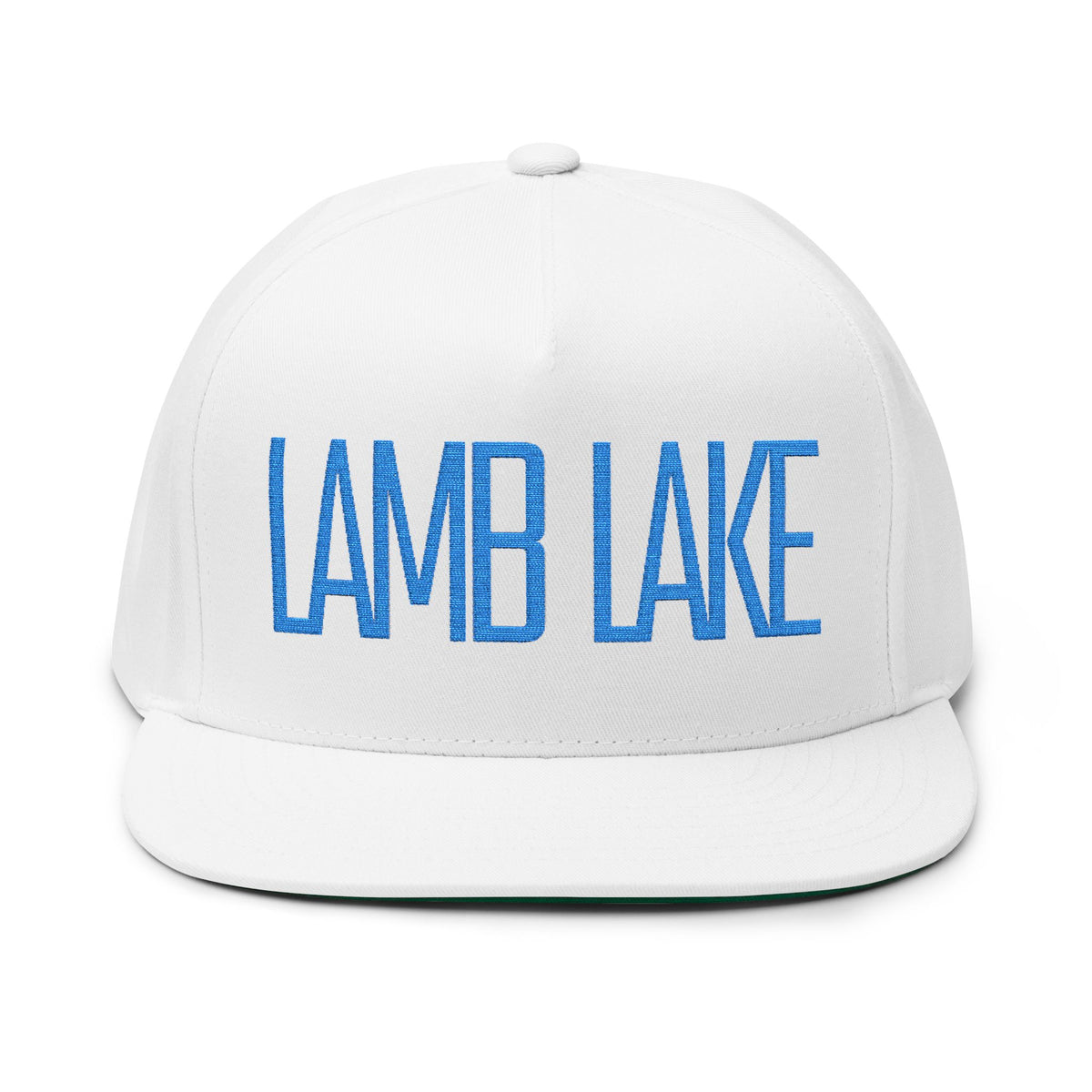 Flat Bill Cap — Minimal Embroidered "LAMB LAKE" Logo Snapback