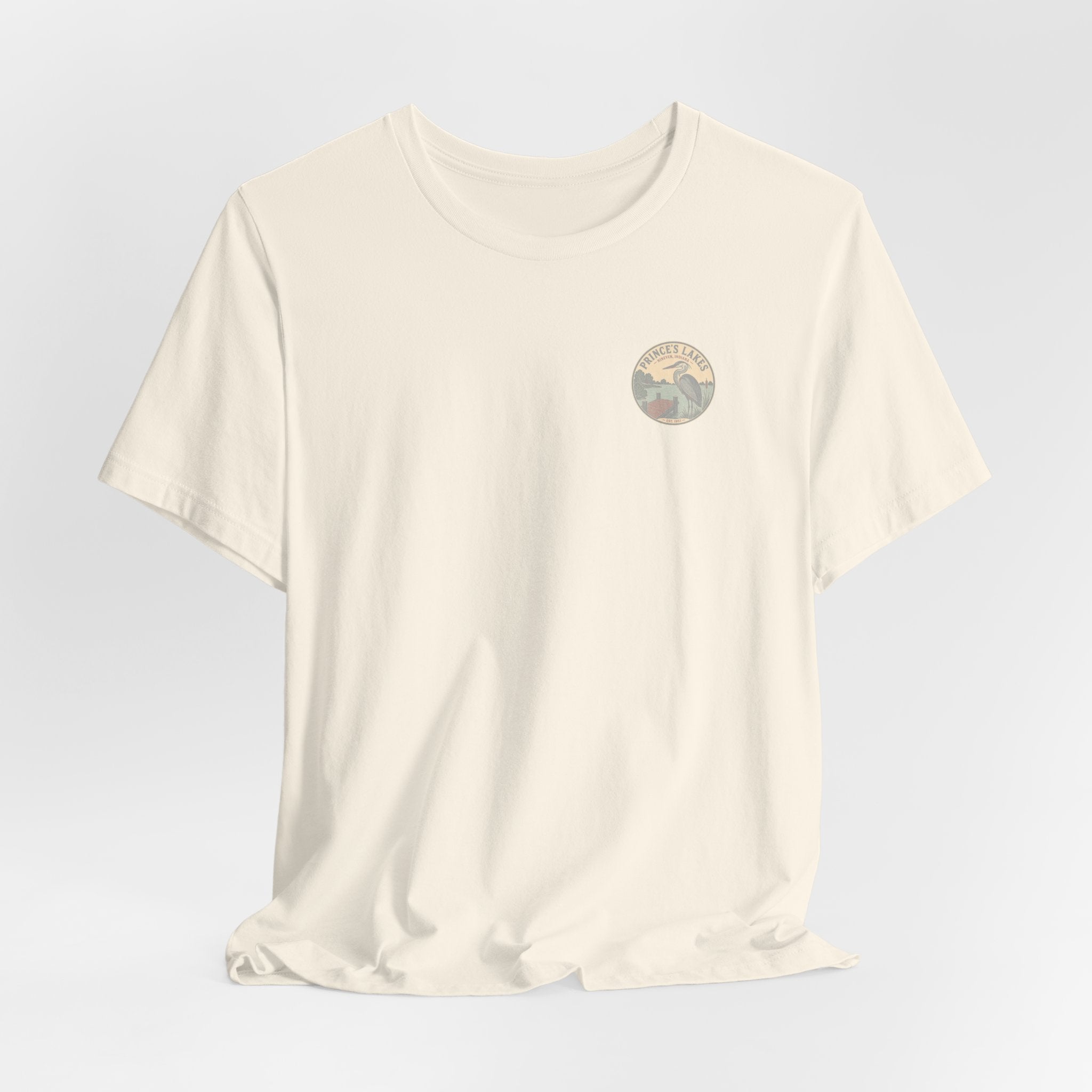Prince's Lakes Great Blue Heron Graphic Tee — Vintage Nature Pocket & Back Print