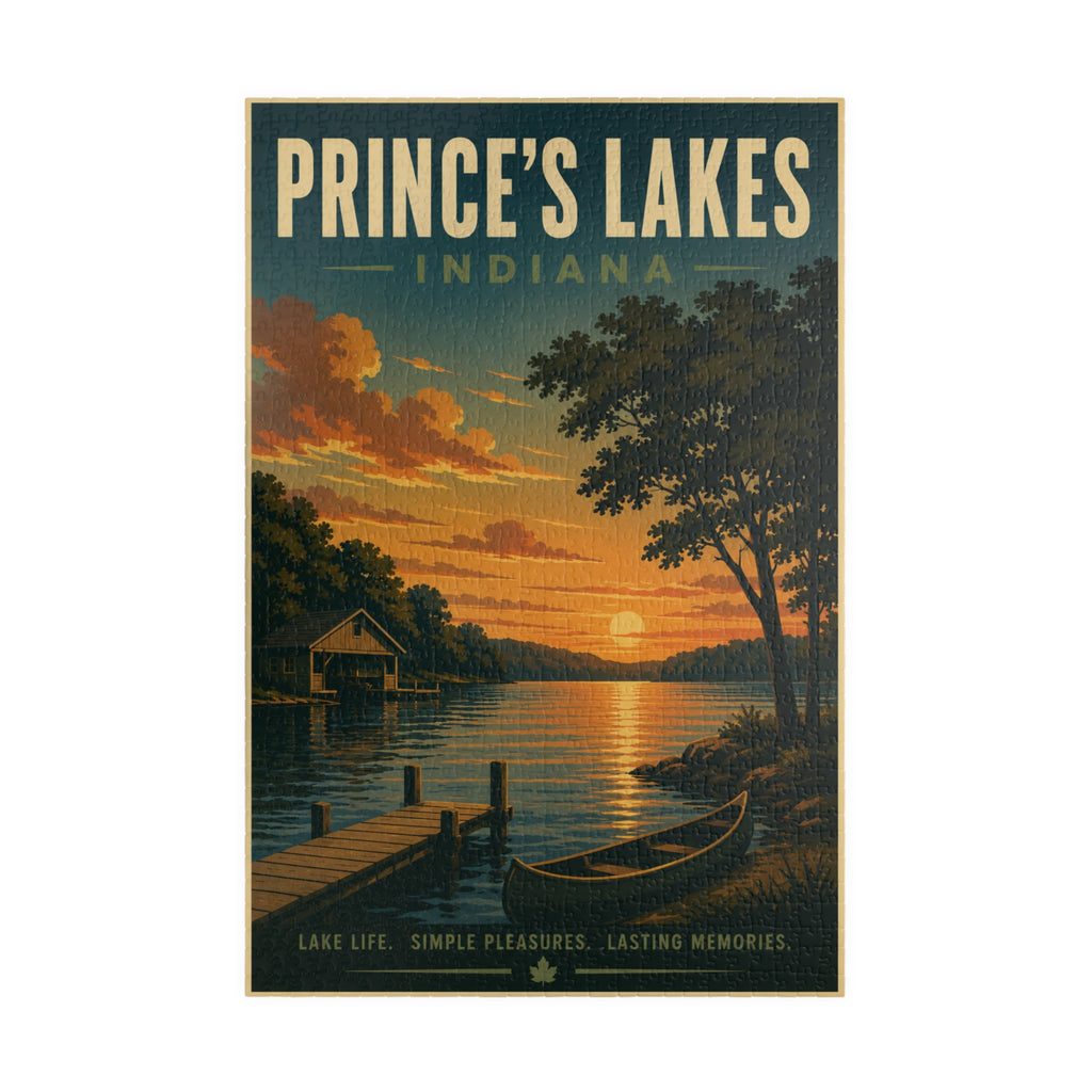 Prince's Lakes Indiana Vintage Sunset Puzzle — Lake Life Retro Jigsaw (1014 pcs)