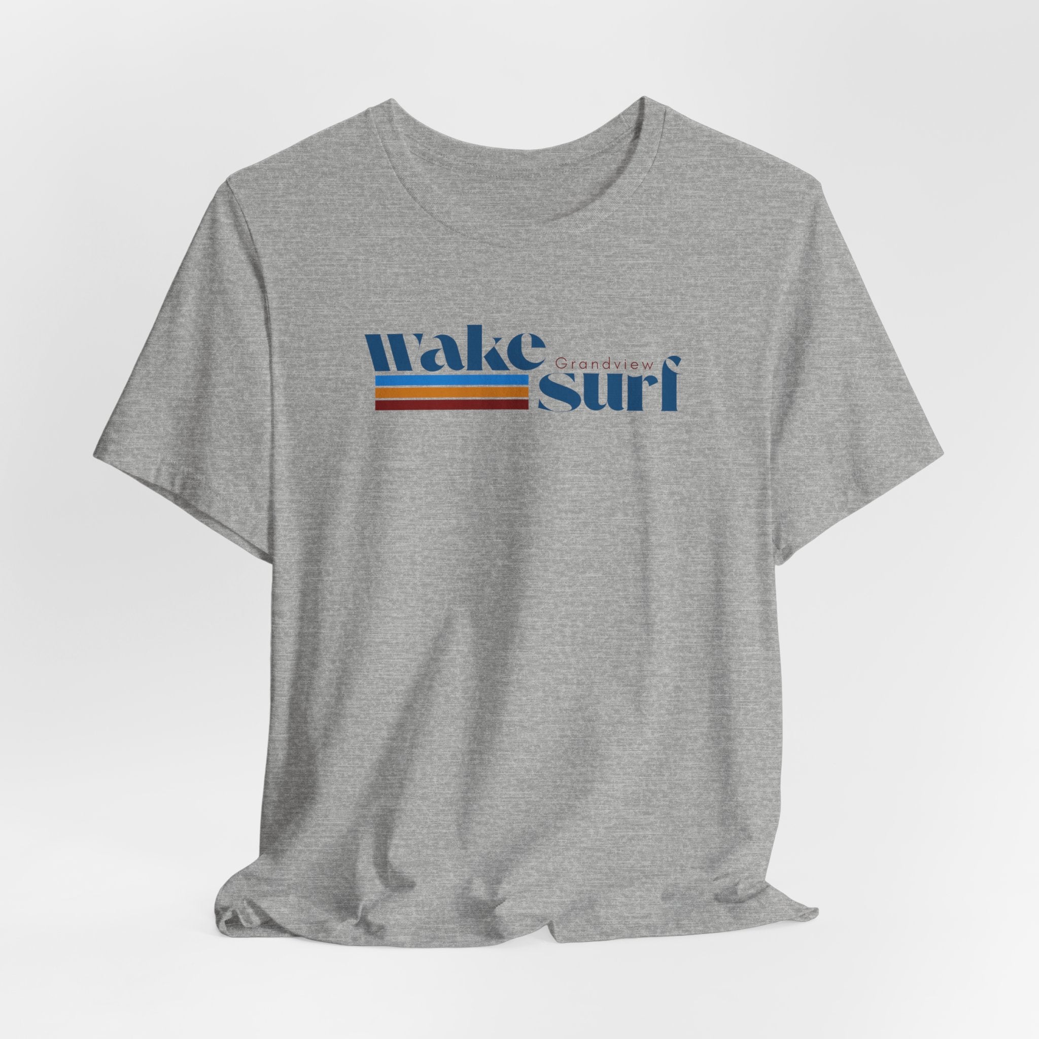 Wake Surf Grandview Stripe Tee — Retro Surfing Graphic T-Shirt