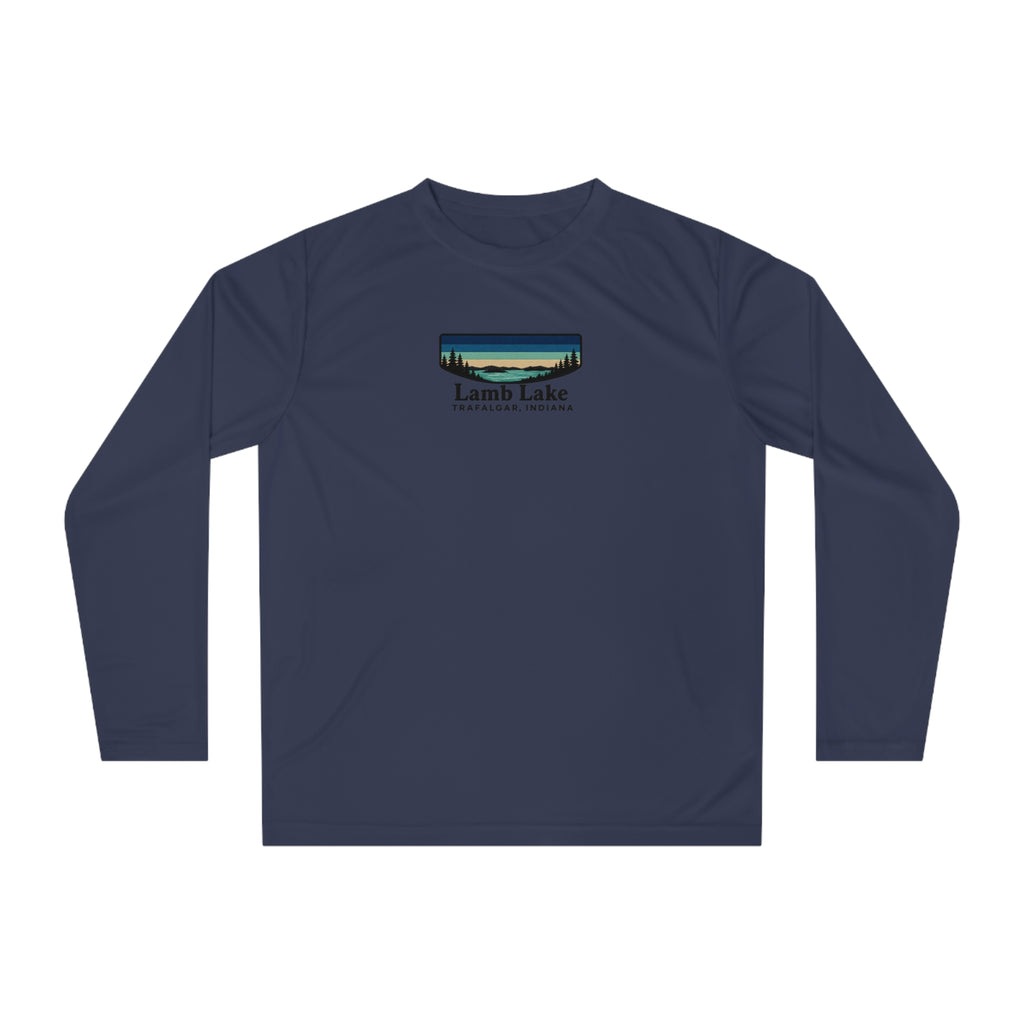 Lamb Lake Performance Long Sleeve Shirt — Retro Lakeside Graphic
