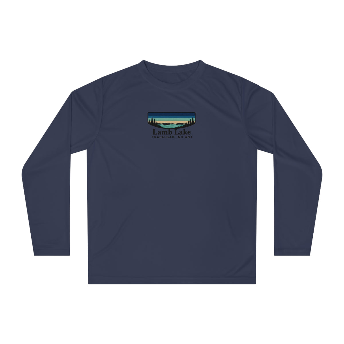 Lamb Lake Performance Long Sleeve Shirt — Retro Lakeside Graphic