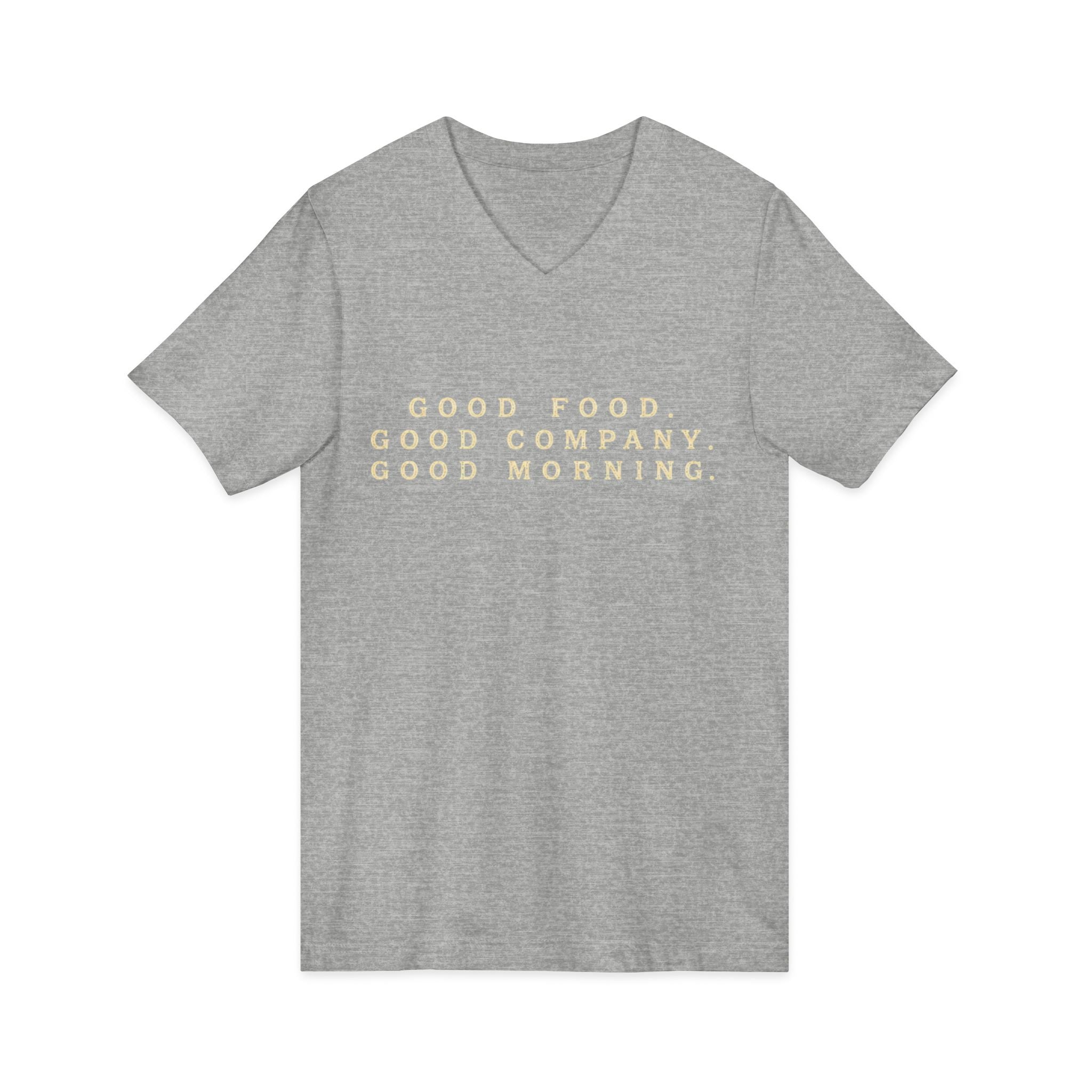 Good Food Good Company Good Morning V-Neck Tee — Retro Lake Breakfast Club Graphic Shirt