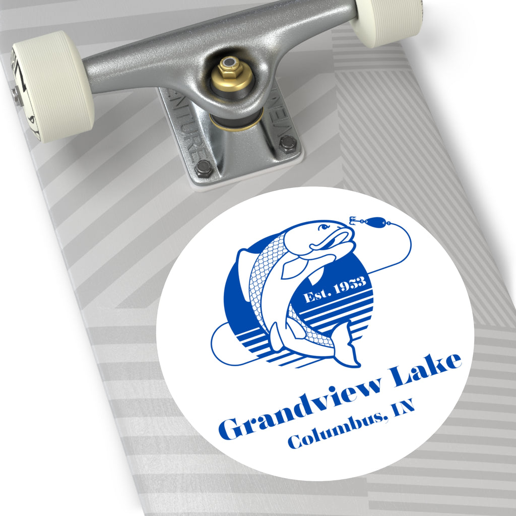 Grandview Lake Fishing Round Vinyl Sticker — Columbus, IN Est. 1953