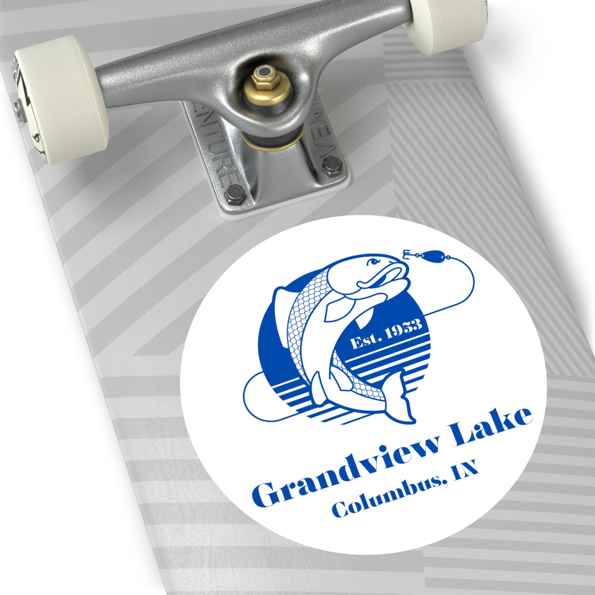 Grandview Lake Fishing Round Vinyl Sticker — Columbus, IN Est. 1953