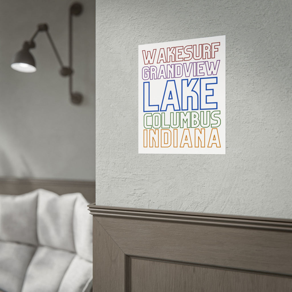 Lake Columbus Indiana Wakesurf Poster — Grandview Typography Rolled Poster