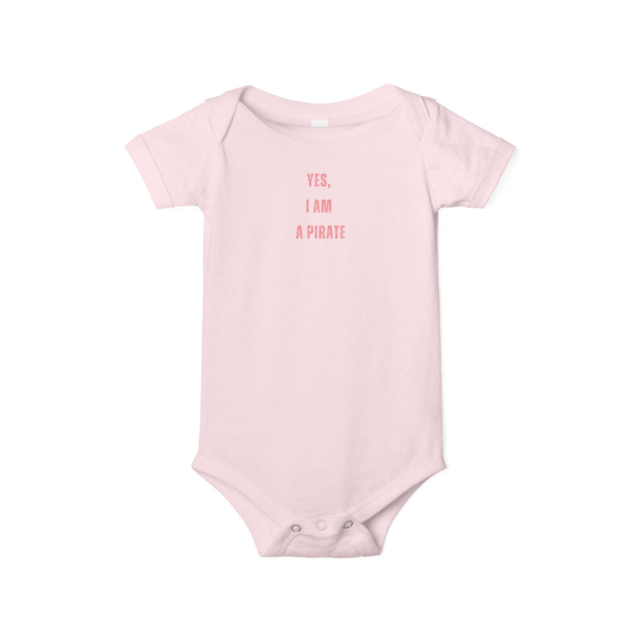 Infant One-Piece Bodysuit — "Yes, I Am a Pirate" Minimal Pink Text Baby Onesie