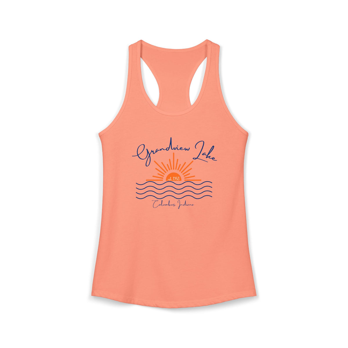 Women's Ideal Racerback Tank- Sun over Water "Grandview Lake" Script