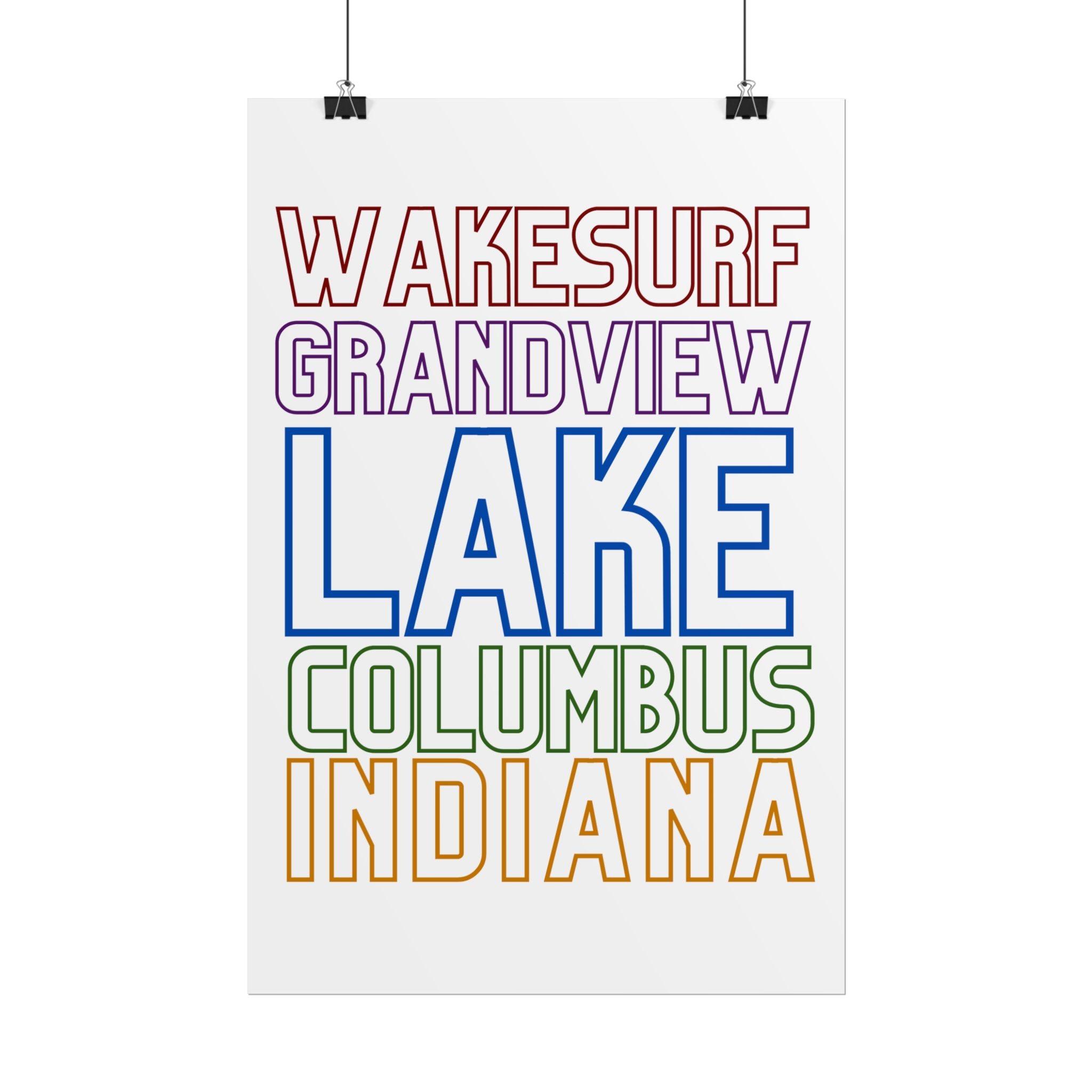 Lake Columbus Indiana Wakesurf Poster — Grandview Typography Rolled Poster